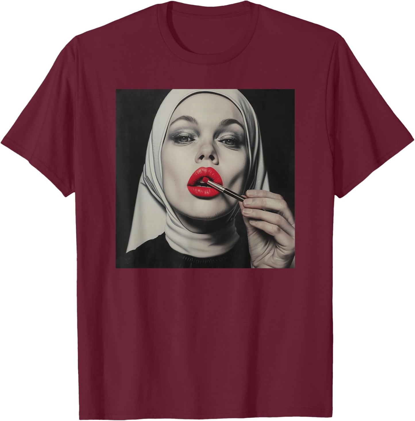 Rebellious Nun with Lipstick, Rebellious Nun T-Shirt - T-Shirt | Maroon