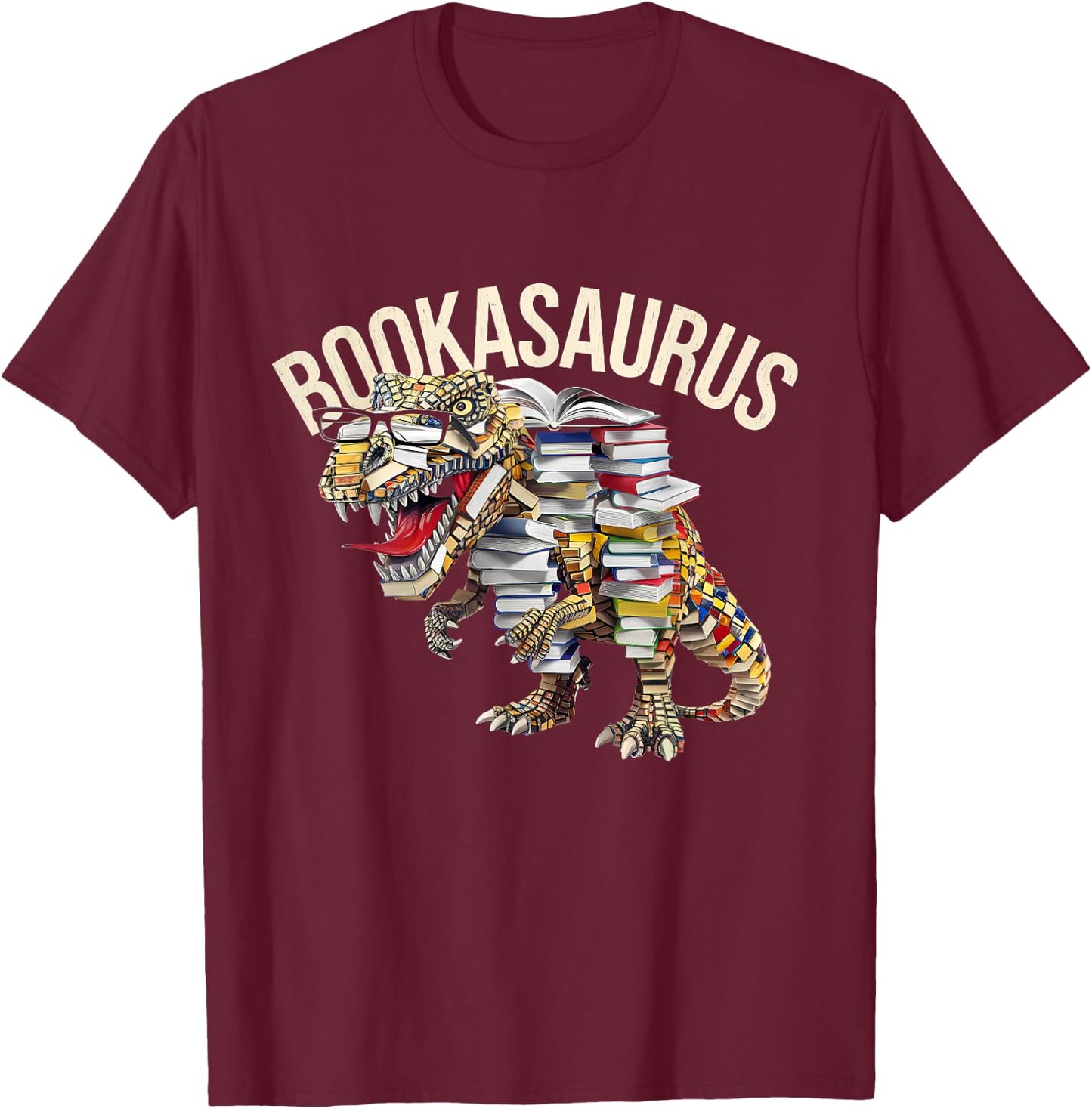 Book Reading Dinosaur T-Rex Dino Funny Bookworm T-Shirt - T-Shirt | Maroon