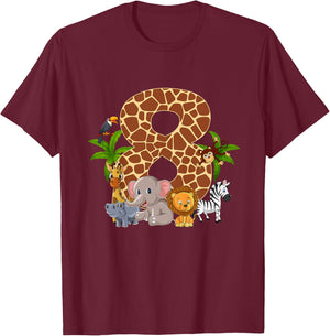 Kids 8 Year Old Zoo Birthday Safari Jungle Animal 8th B-day T-Shirt - T-Shirt | Maroon