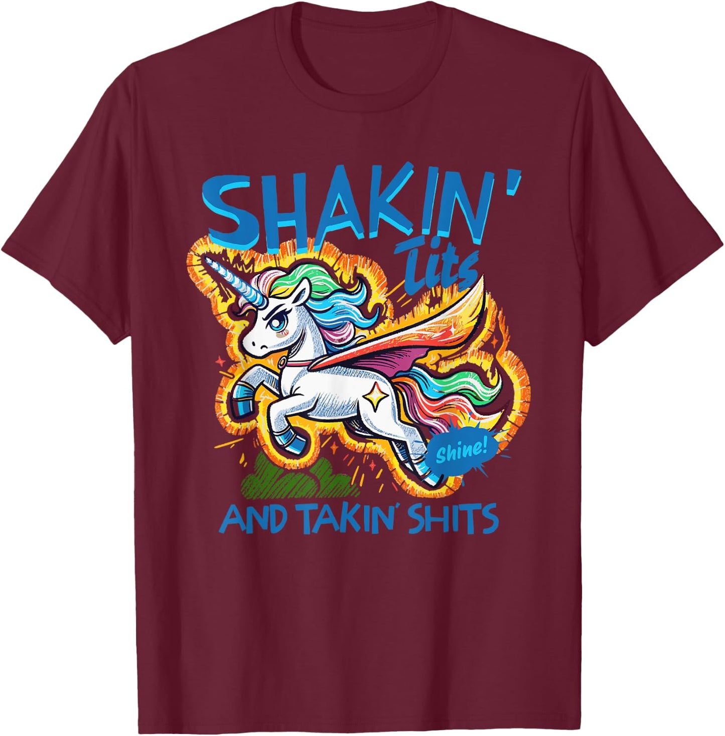 Shakin' Tits & Takin' Shits Design T-Shirt - T-Shirt | Maroon