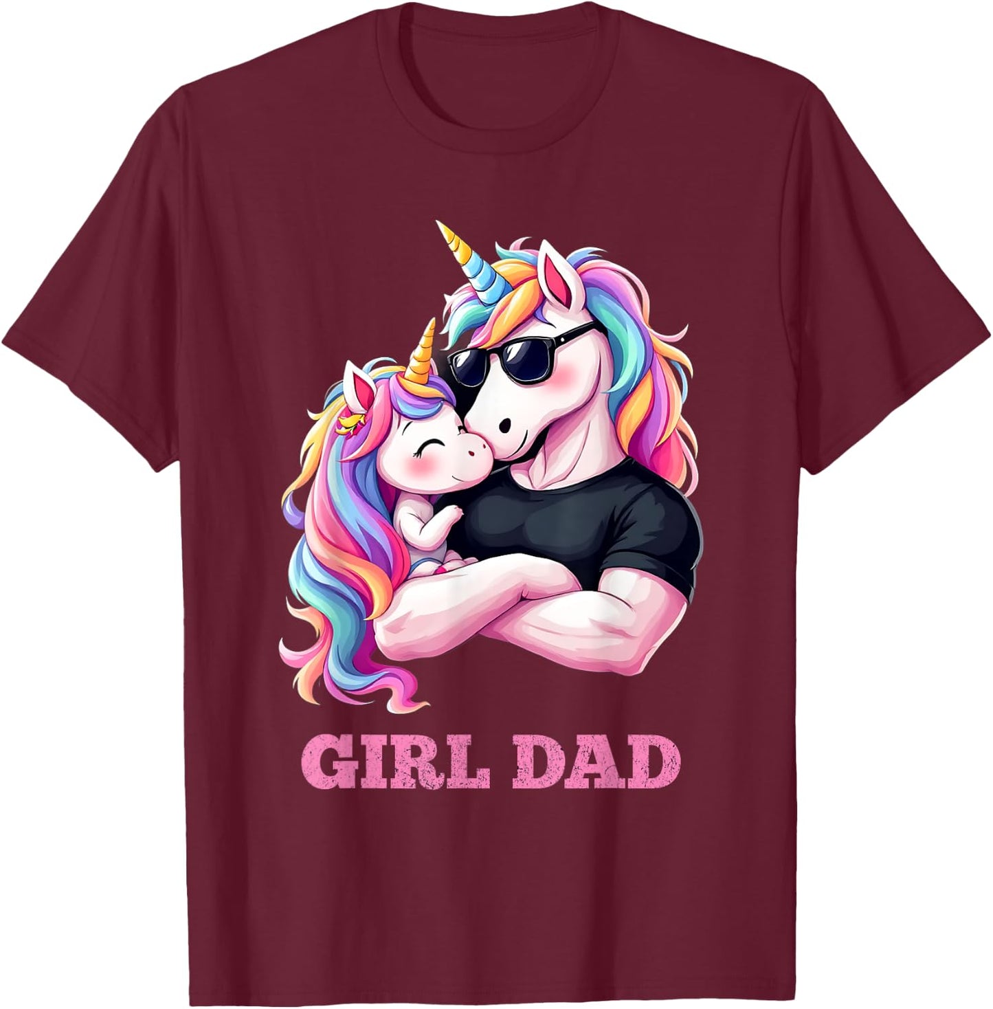 Dadacorn, Daddy Daughter Unicorn, Cute Pink Girl Dad T-Shirt - T-Shirt | Maroon