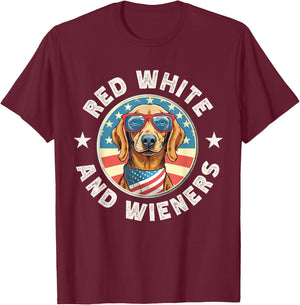 Funny Dachshund Red White and Wieners Weiner Dog 4th of July T-Shirt - T-Shirt | Maroon