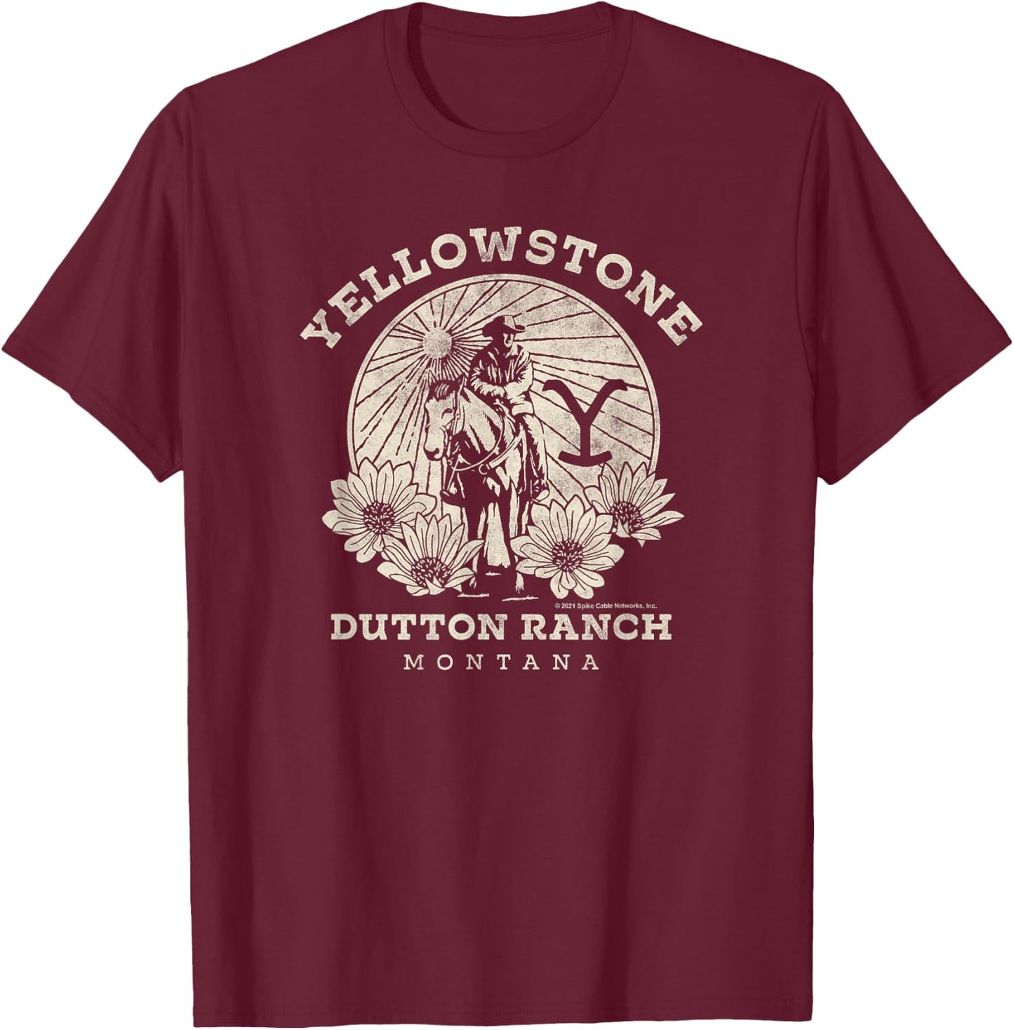 Yellowstone Dutton Ranch Solo Horseback Rider Logo V1 , black T-Shirt - T-Shirt | Maroon
