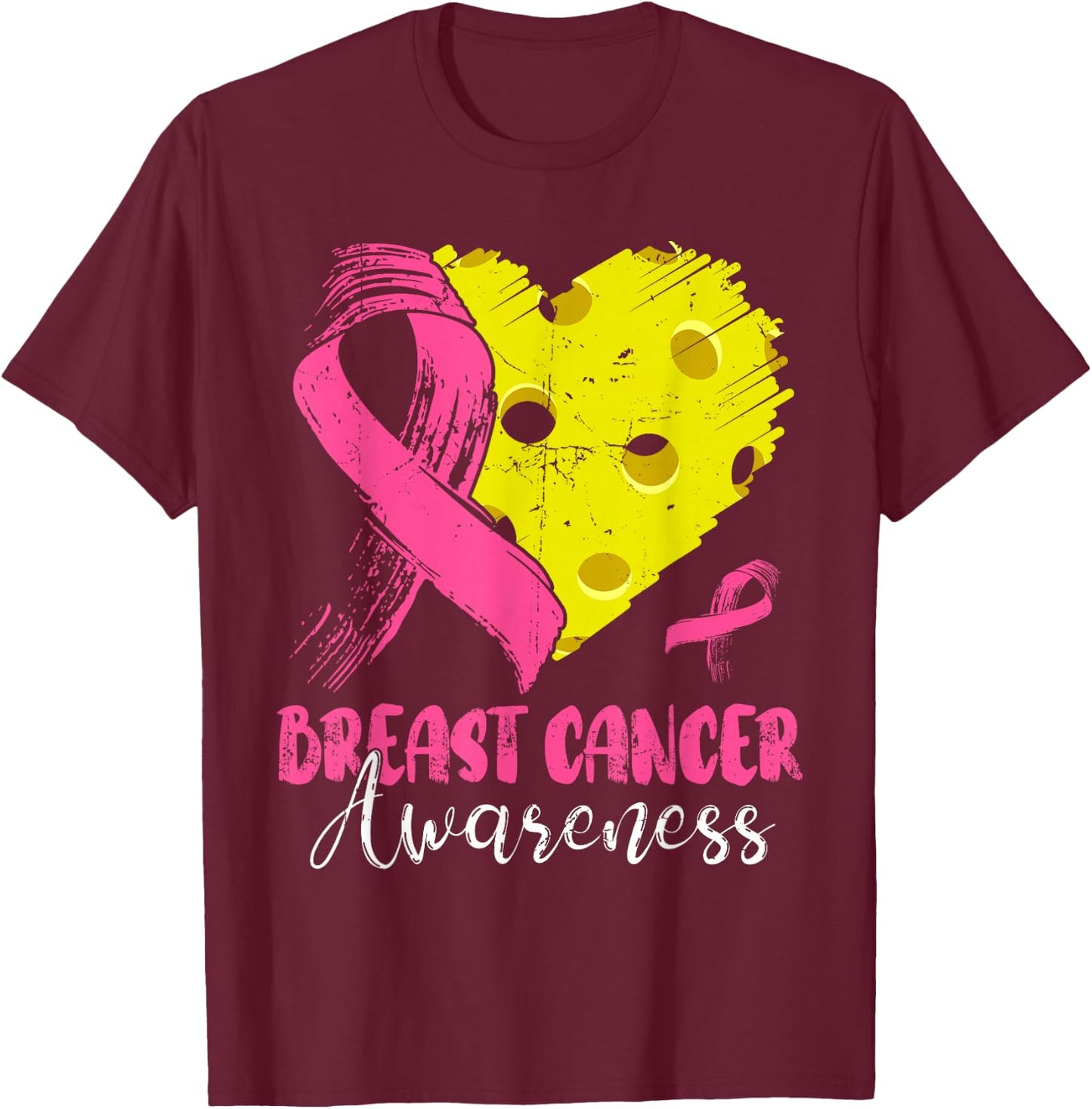 Pink Ribbon & Pickleball Ball Heart Breast Cancer Warrior T-Shirt - T-Shirt | Maroon