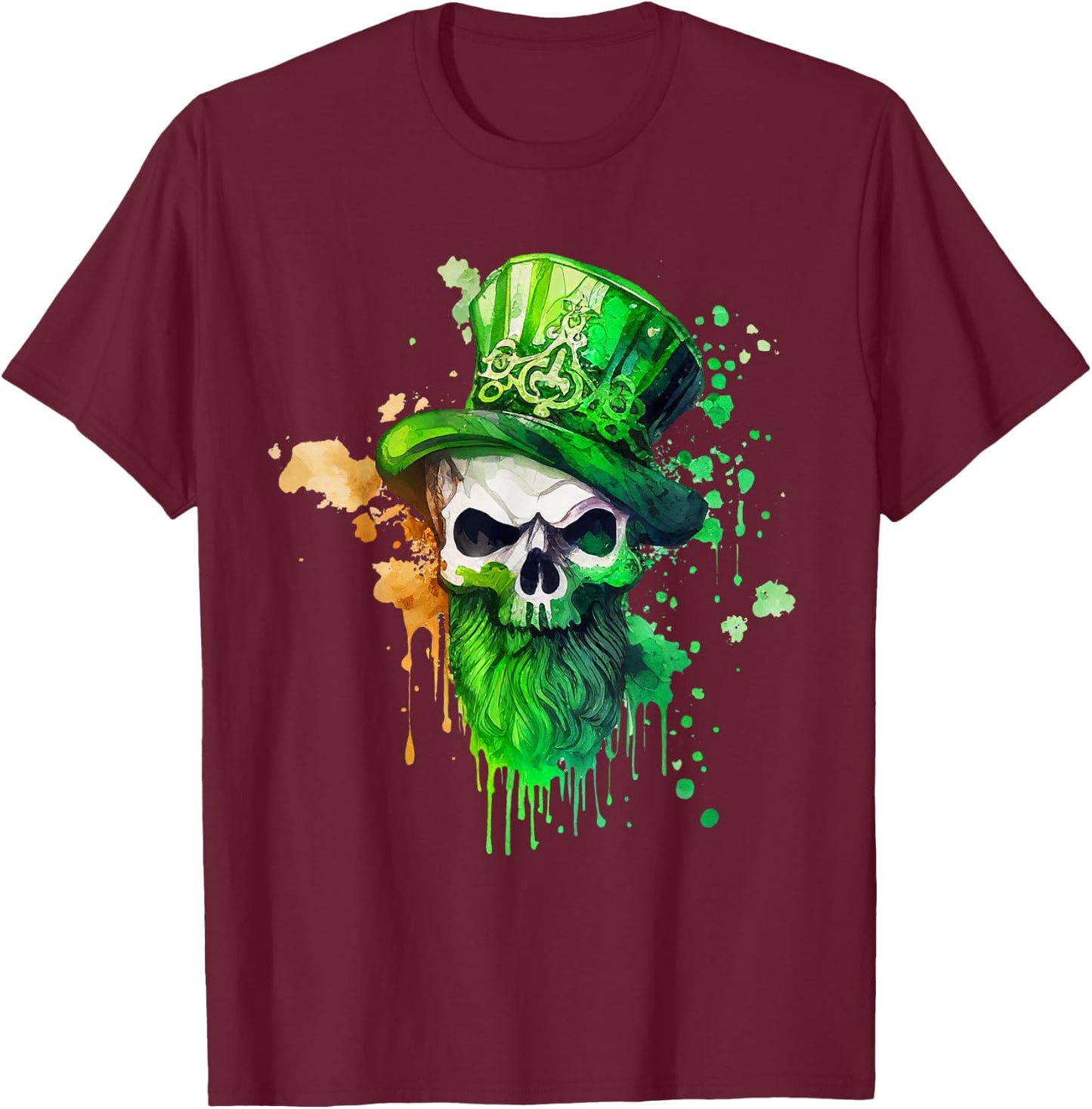 St Patricks Day Irish Skull Cloverleaf Leprechaun , black T-Shirt - T-Shirt | Maroon