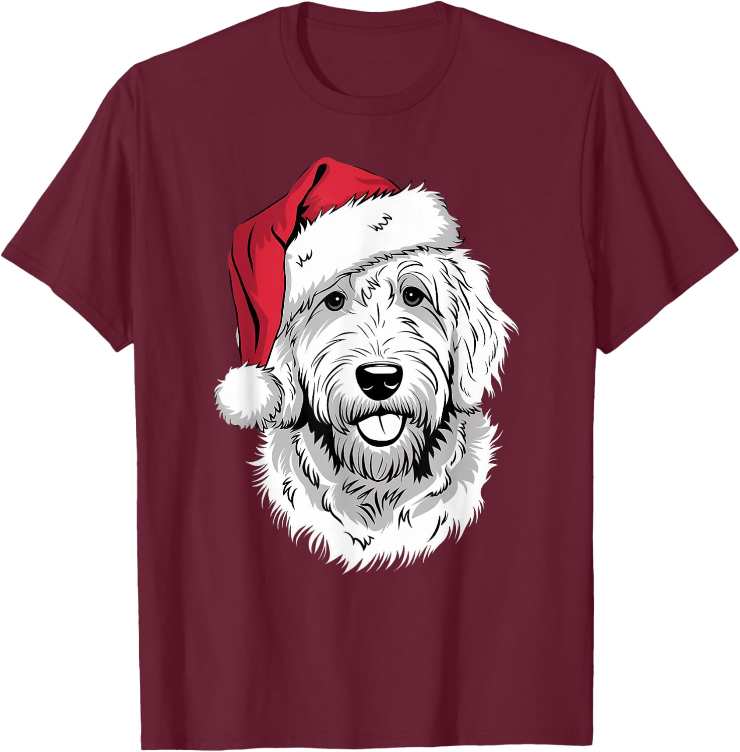 Joyful Doodle Santa Dog on Golden Doodle Christmas Women Kids T-Shirt - T-Shirt | Maroon
