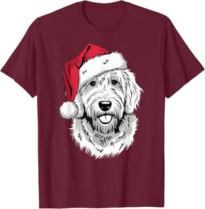 Joyful Doodle Santa Dog on Golden Doodle Christmas Women Kids T-Shirt - T-Shirt | Maroon