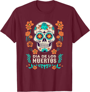 Dia De Los Muertos Mexiko Sugar Skull T-Shirt - T-Shirt | Maroon