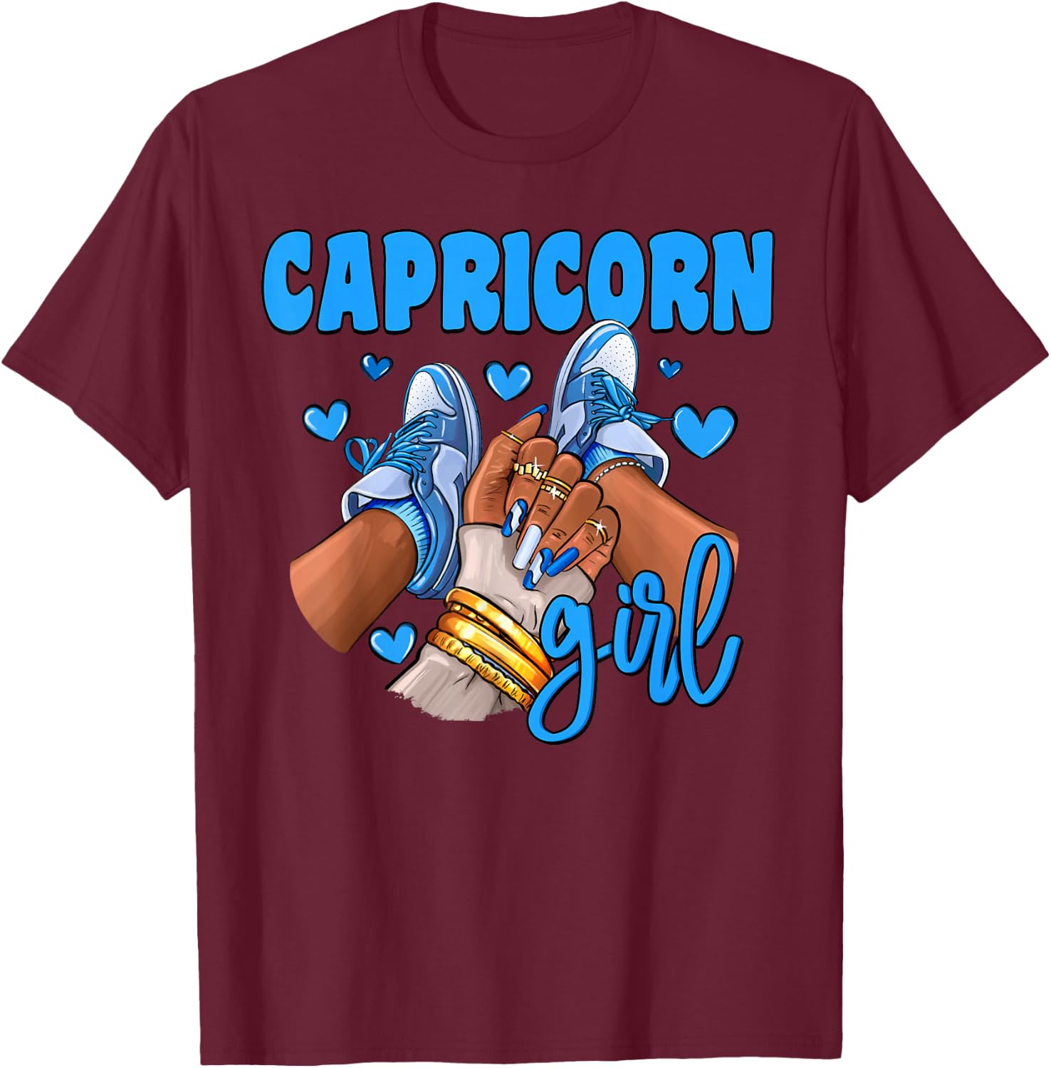 Capricorn Girl Sneakers Astrology Zodiac Sign Black Women T-Shirt - T-Shirt | Maroon