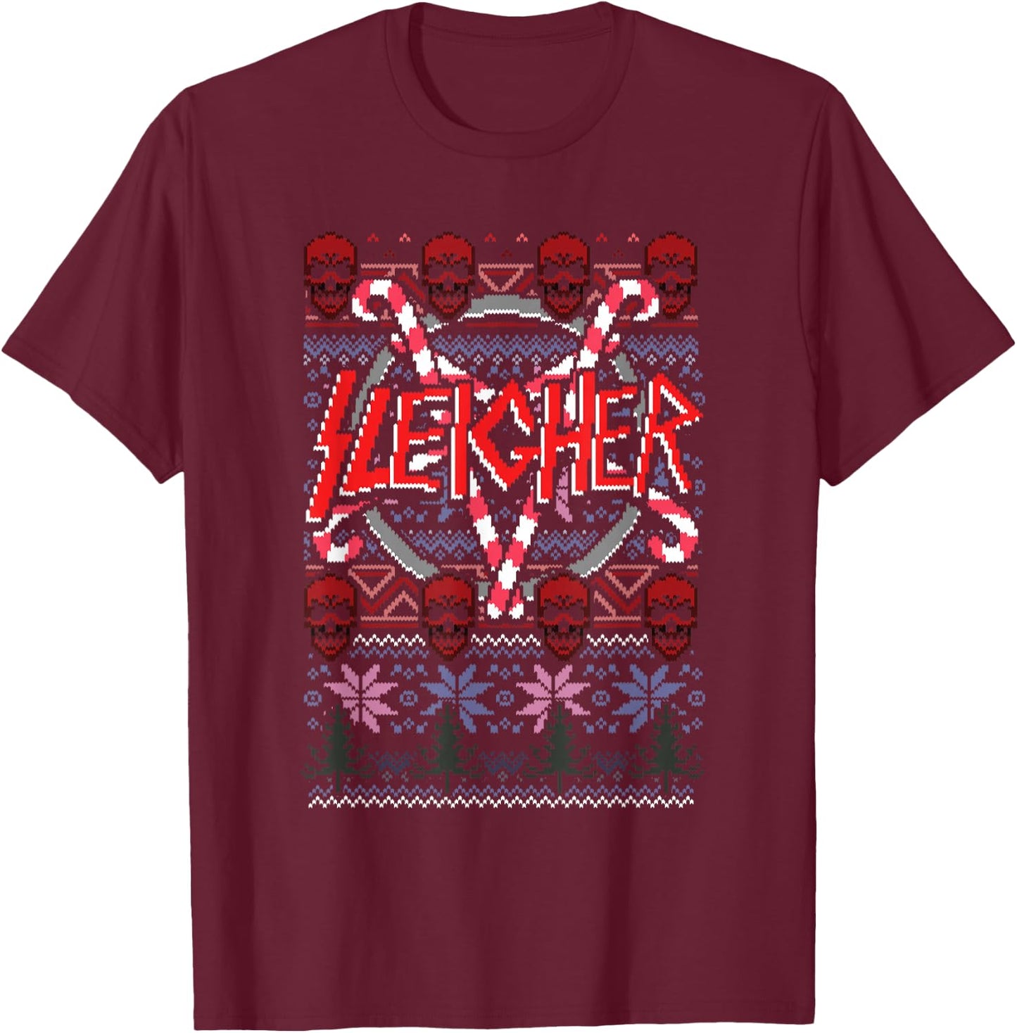Sleigher Novelty Christmas T-Shirt - T-Shirt | Maroon