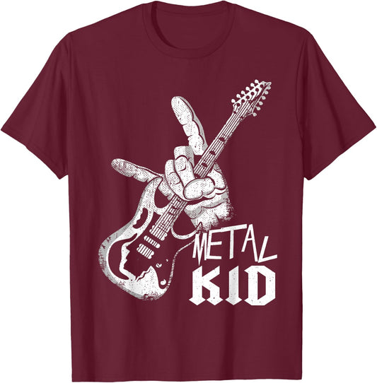 Rocker Hand Sign Metal Music Lover Guitarist Rock Metal Kid , black T-Shirt - T-Shirt | Maroon
