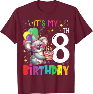 It's My 8th Birthday Koala 8 Years Boys Girls Kids , black T-Shirt - T-Shirt | Maroon