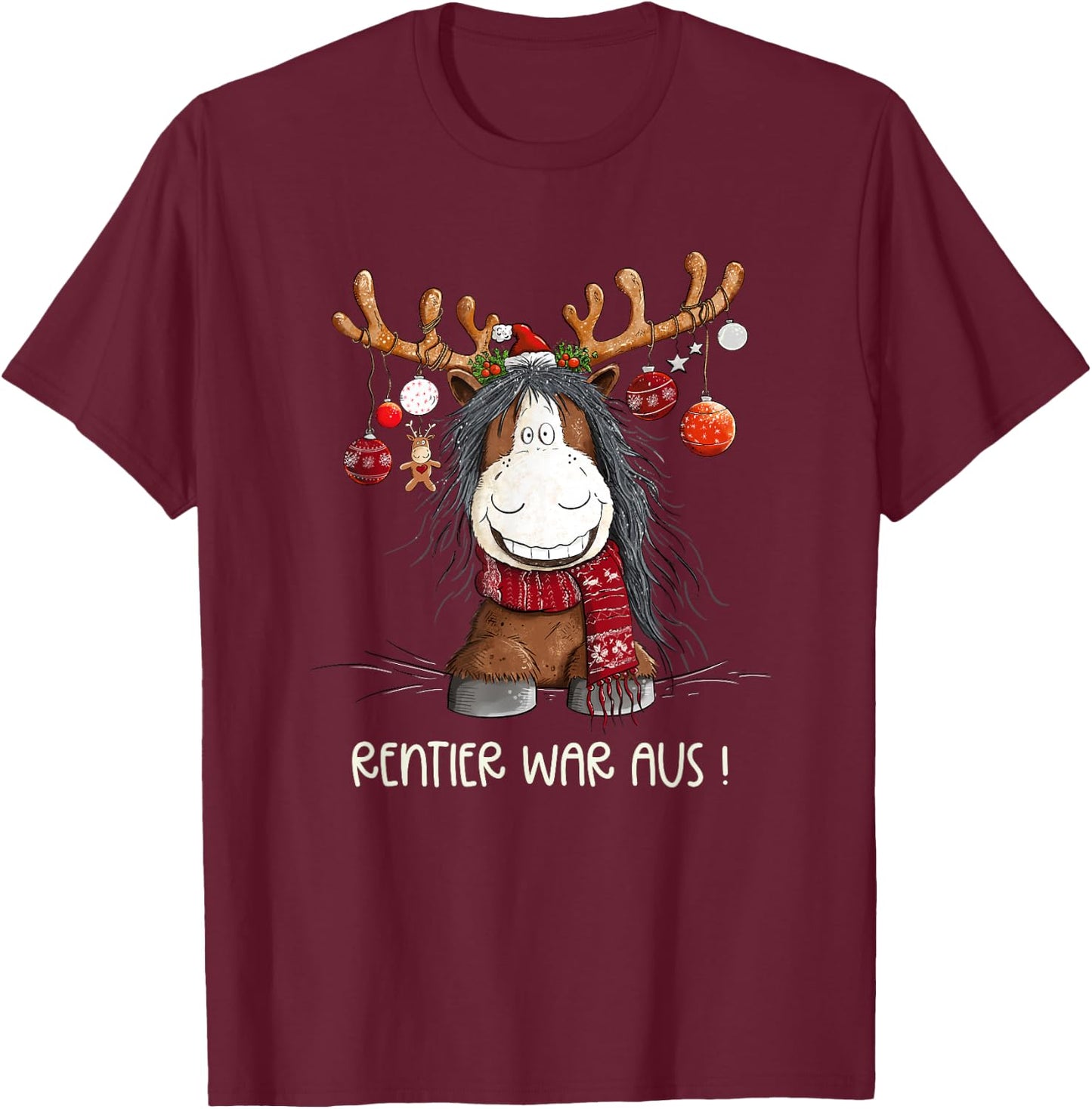 Christmas Horse Saying Reindeer War Aus Christmas Motif , black T-Shirt - T-Shirt | Maroon