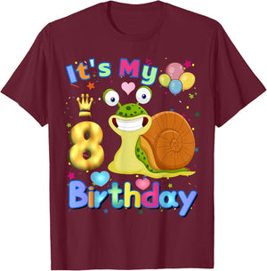 Snail Birthday Its My 8th Birthday Snail Lover T-Shirt - T-Shirt | Maroon