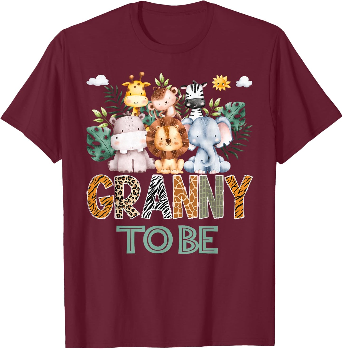 Soon To Be Granny Jungle Animal Safari Gender Reveal T-Shirt - T-Shirt | Maroon