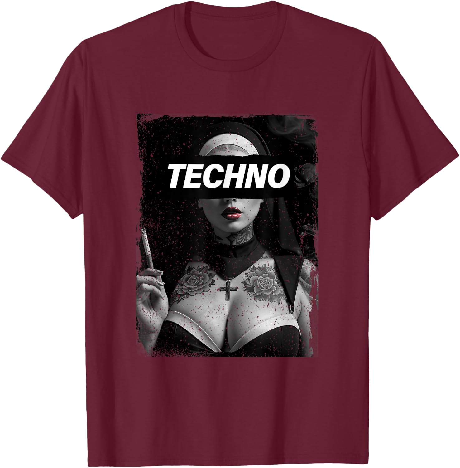 Techno Nun Techno Rave Party Hardstyle T-Shirt - T-Shirt | Maroon
