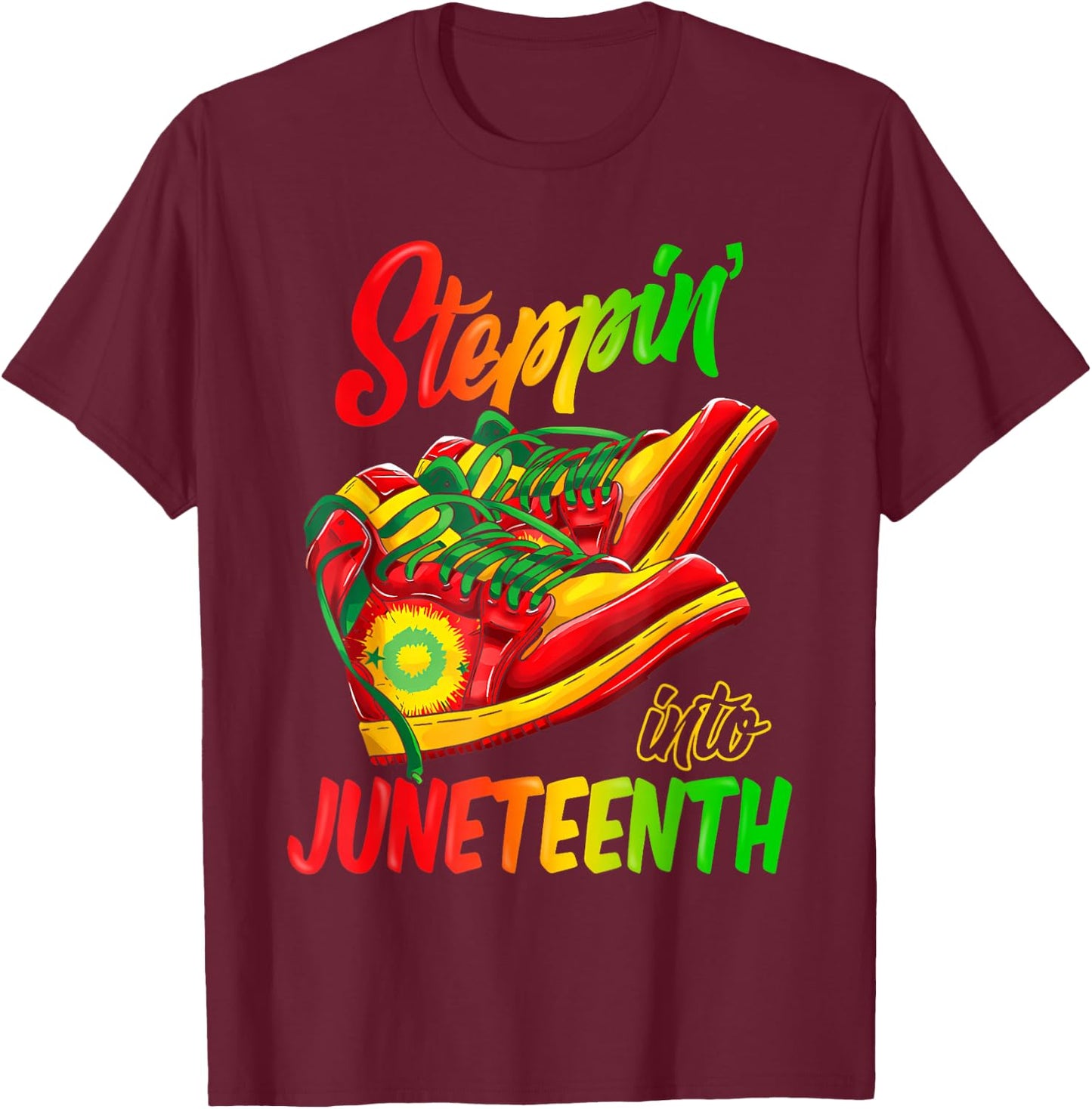 Stepping Into Juneteenth Afro Woman Black Girls Sneakers Men T-Shirt - T-Shirt | Maroon