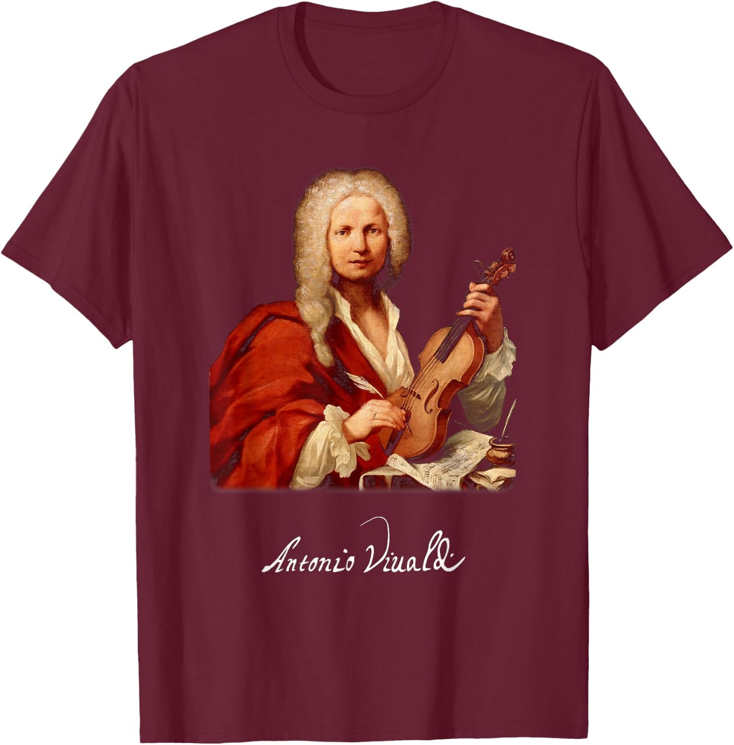Antonio Vivaldi - Composer Signature Classical Music T-Shirt - T-Shirt | Maroon