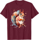 Cute Squirrel Animal Designs Co Kids Black Watercolor Cartoon Modern T-Shirt - T-Shirt | Maroon