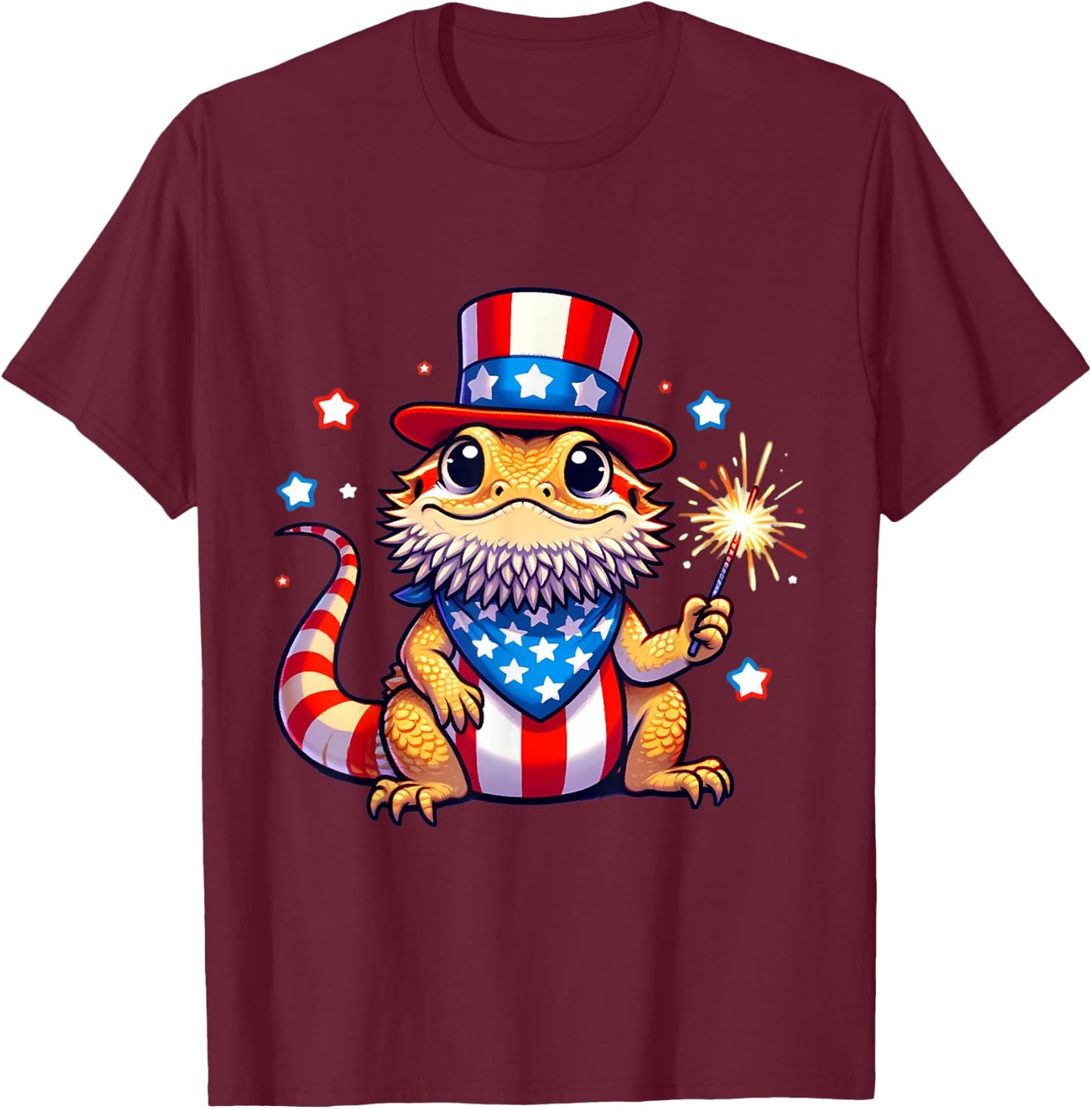 Bearded Dragon 4th of July Independence Day Men Women Kids T-Shirt - T-Shirt | Maroon