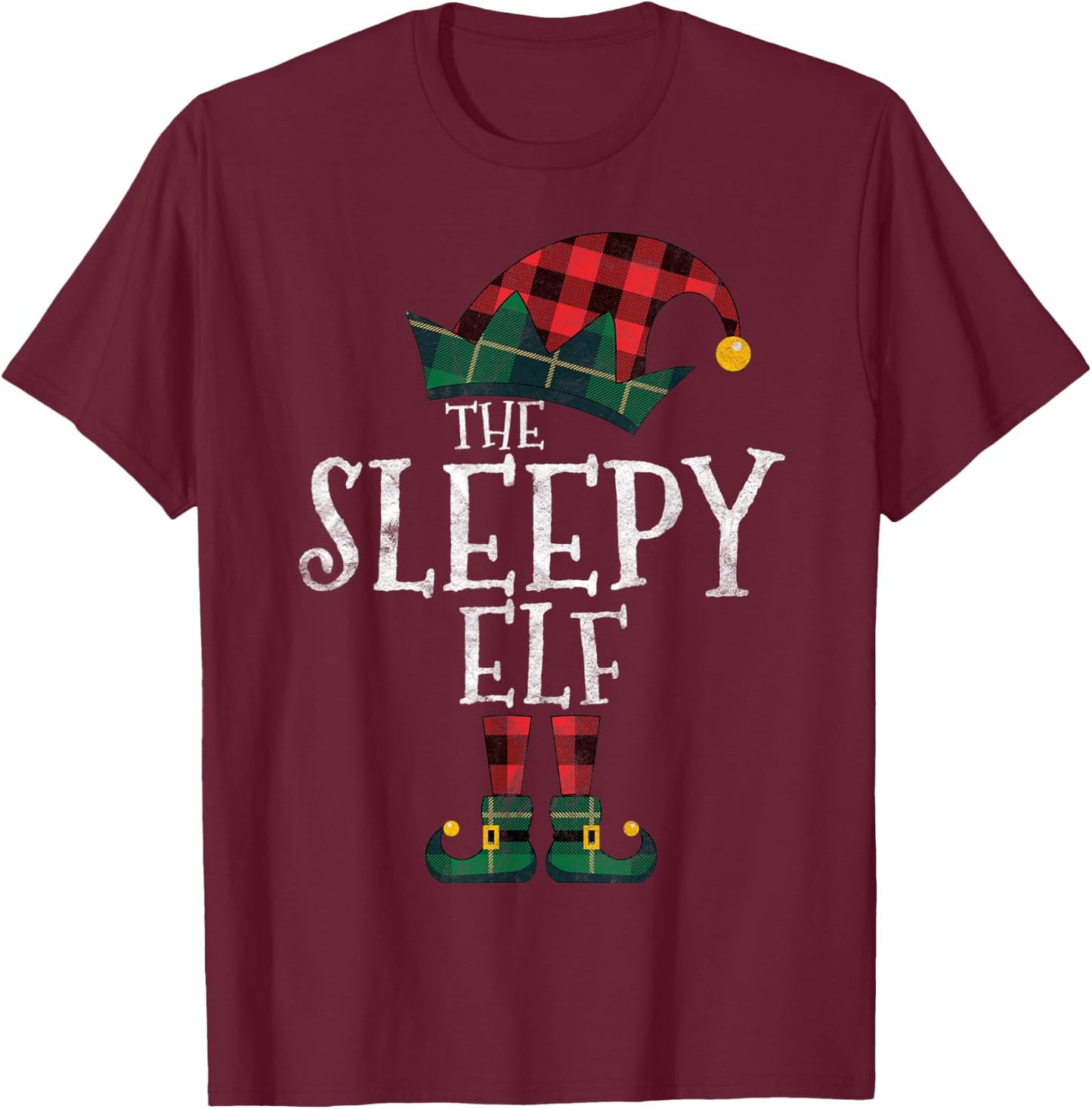 The Sleepy Elf Matching Family Group Gift Funny Christmas T-Shirt - T-Shirt | Maroon