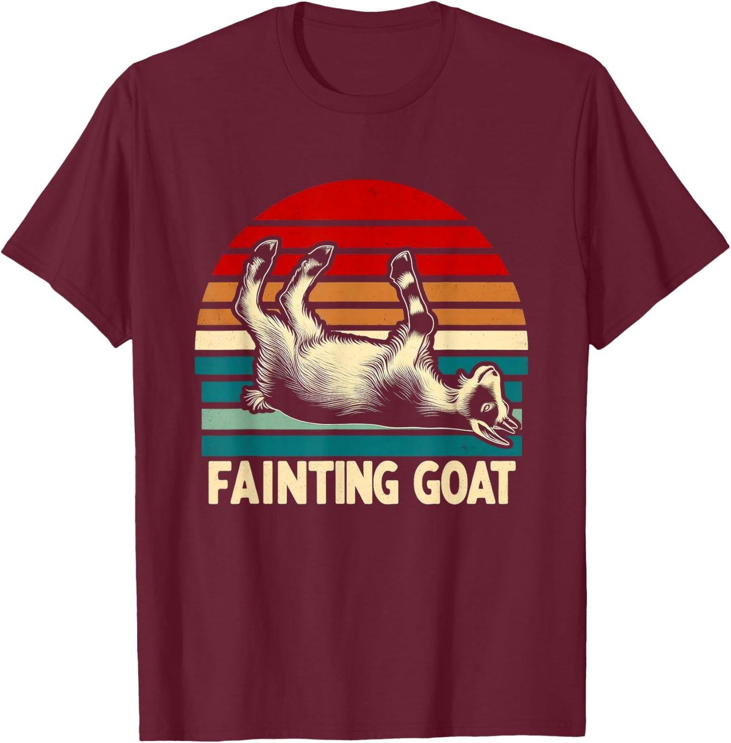 Retro Sunset Fainting Goat - Funny Vintage Animal T-Shirt - T-Shirt | Maroon