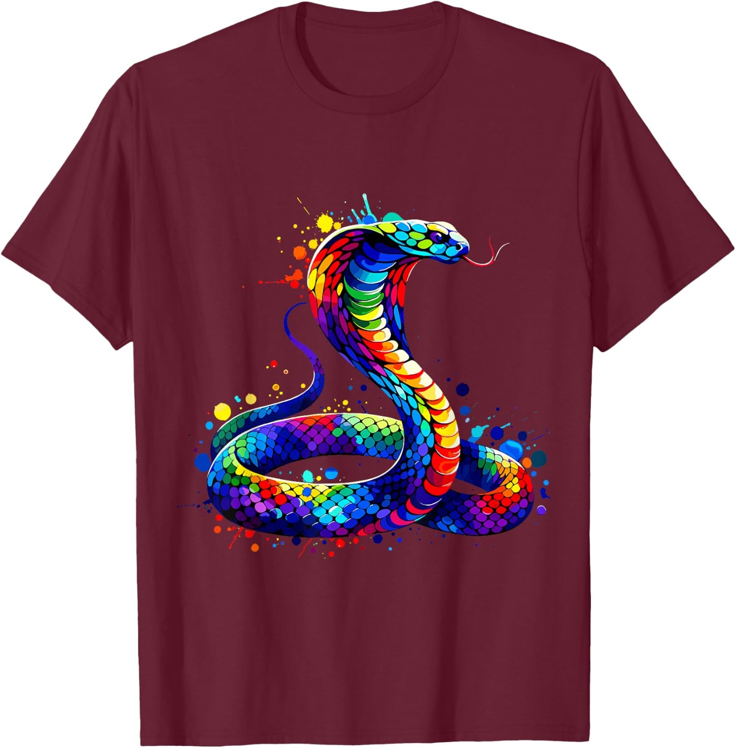 Splash Art Cobra Snake Cobras T-Shirt - T-Shirt | Maroon