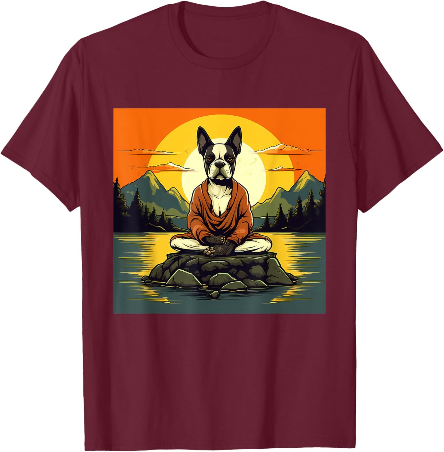 Boston Terrier Dog Meditation Yoga Men Women Kids T-Shirt - T-Shirt | Maroon