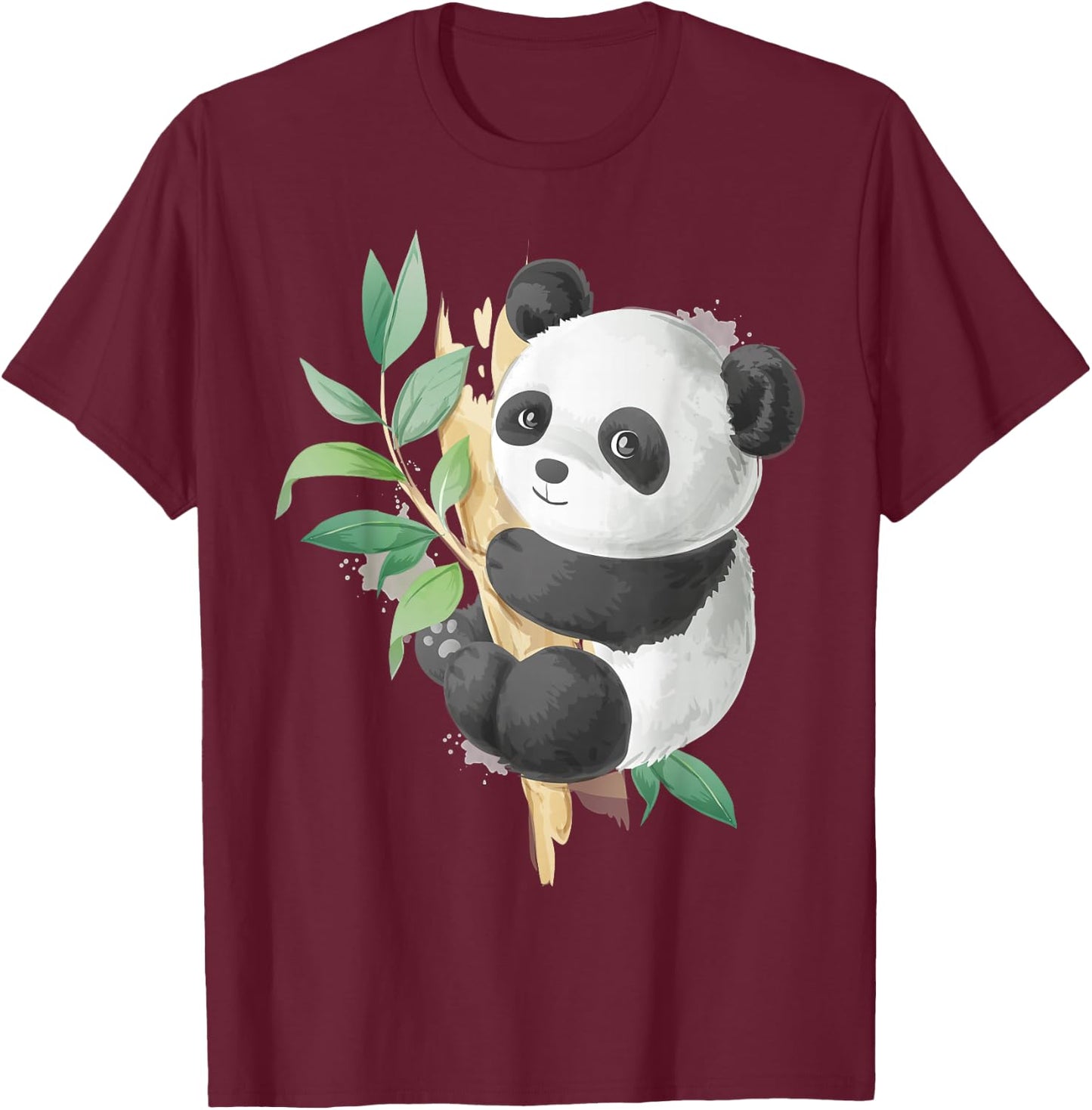 Cute Panda Lovers Kawaii Asian Bears Gifts DAIMMER Watercolor Panda - -Adults, Kids - Black - Short Sleeve - Small - Classic Fit - Cotton, Cotton Blend T-Shirt - T-Shirt | Maroon