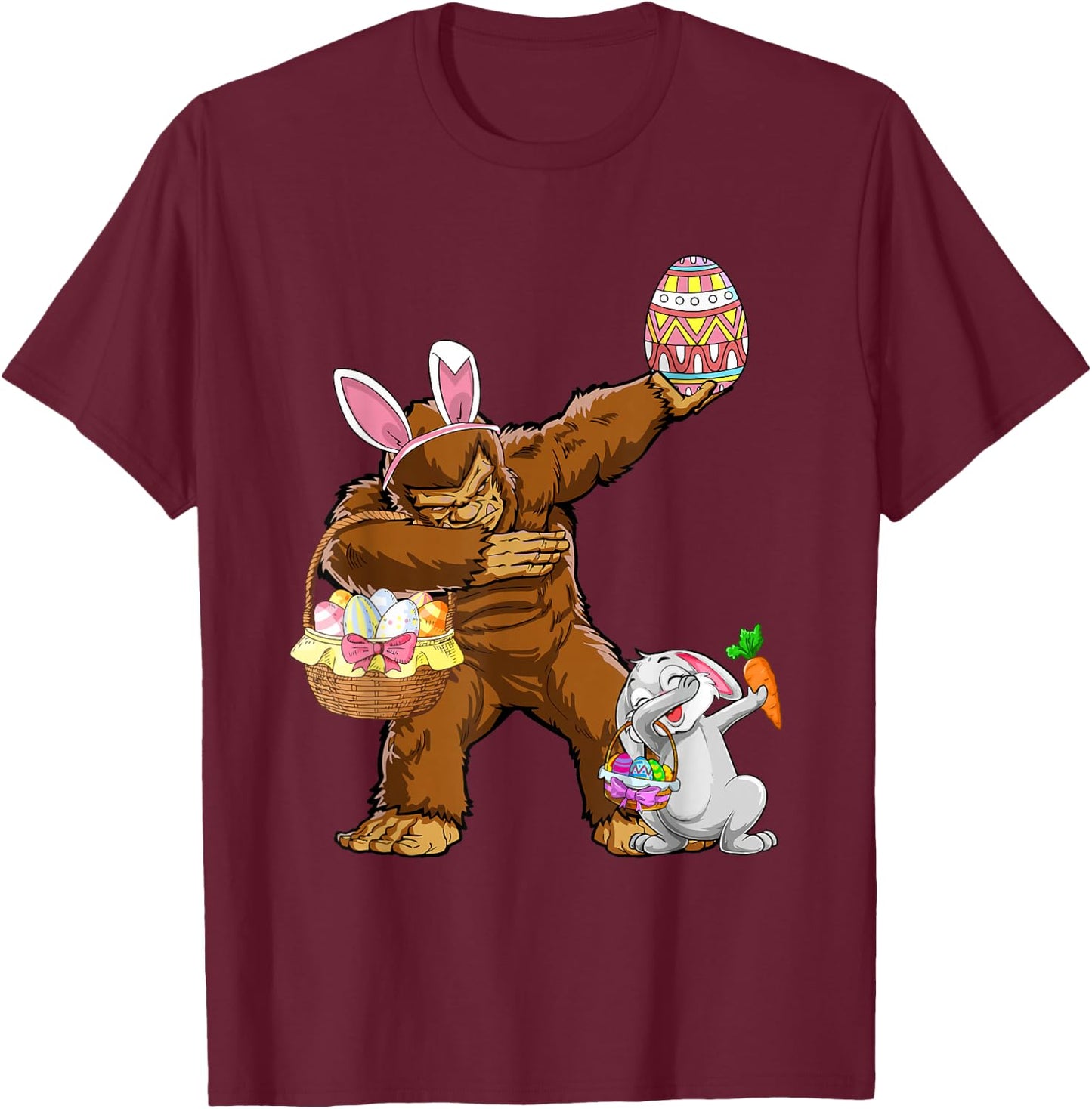 Funny Dabbing Bunny Bigfoot Easter Basket Boys Girls Kids T-Shirt - T-Shirt | Maroon