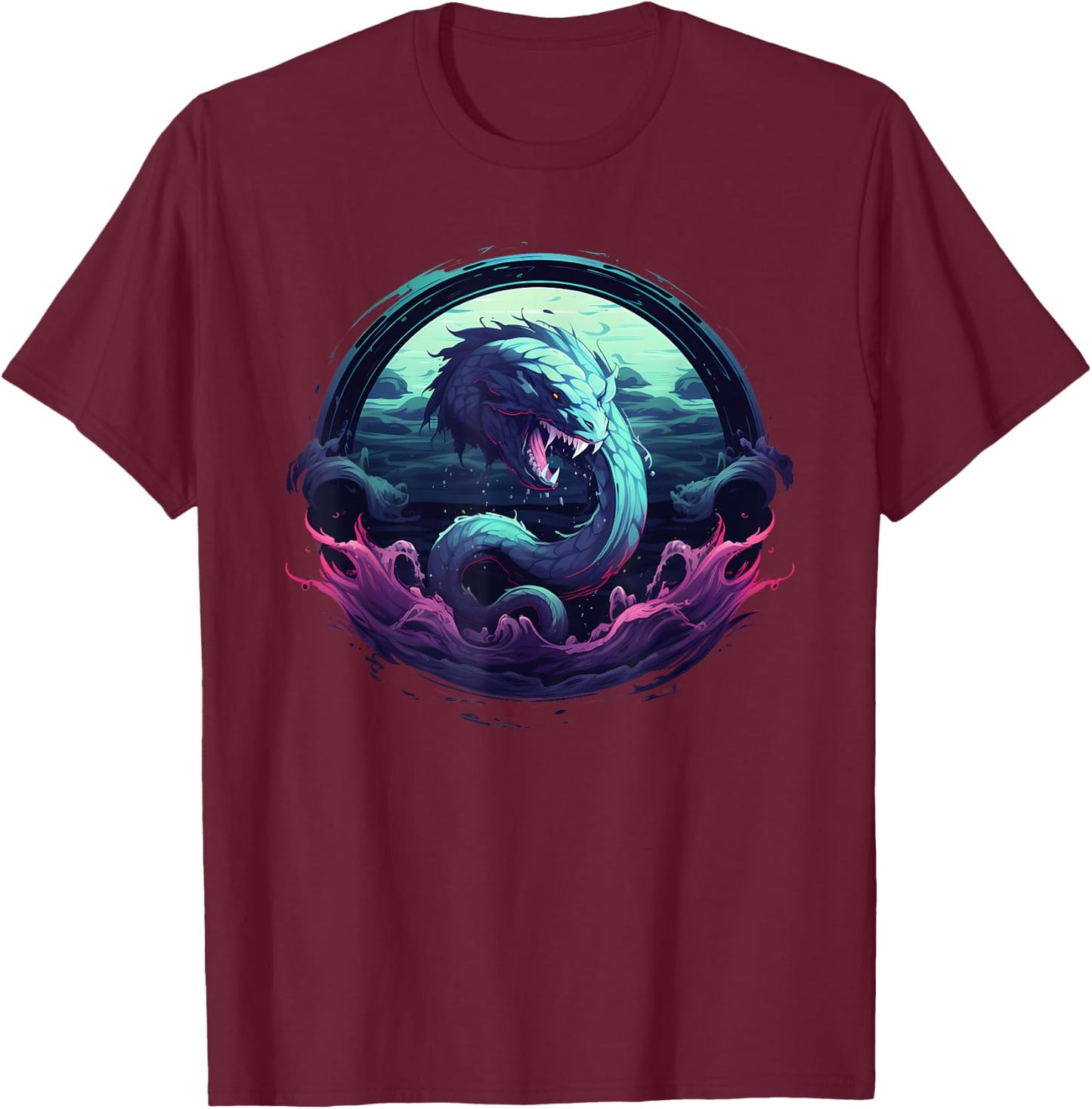 Sea Monster Leviathan Ocean Creature Vintage Art Graphic T-Shirt - T-Shirt | Maroon