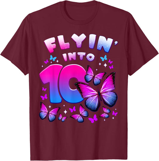 Birthday Girl 10 Years Old Butterfly Number 10 T-Shirt - T-Shirt | Maroon