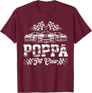 Poppa Pit Crew Racing Family Race Car Birthday T-Shirt - T-Shirt | Maroon