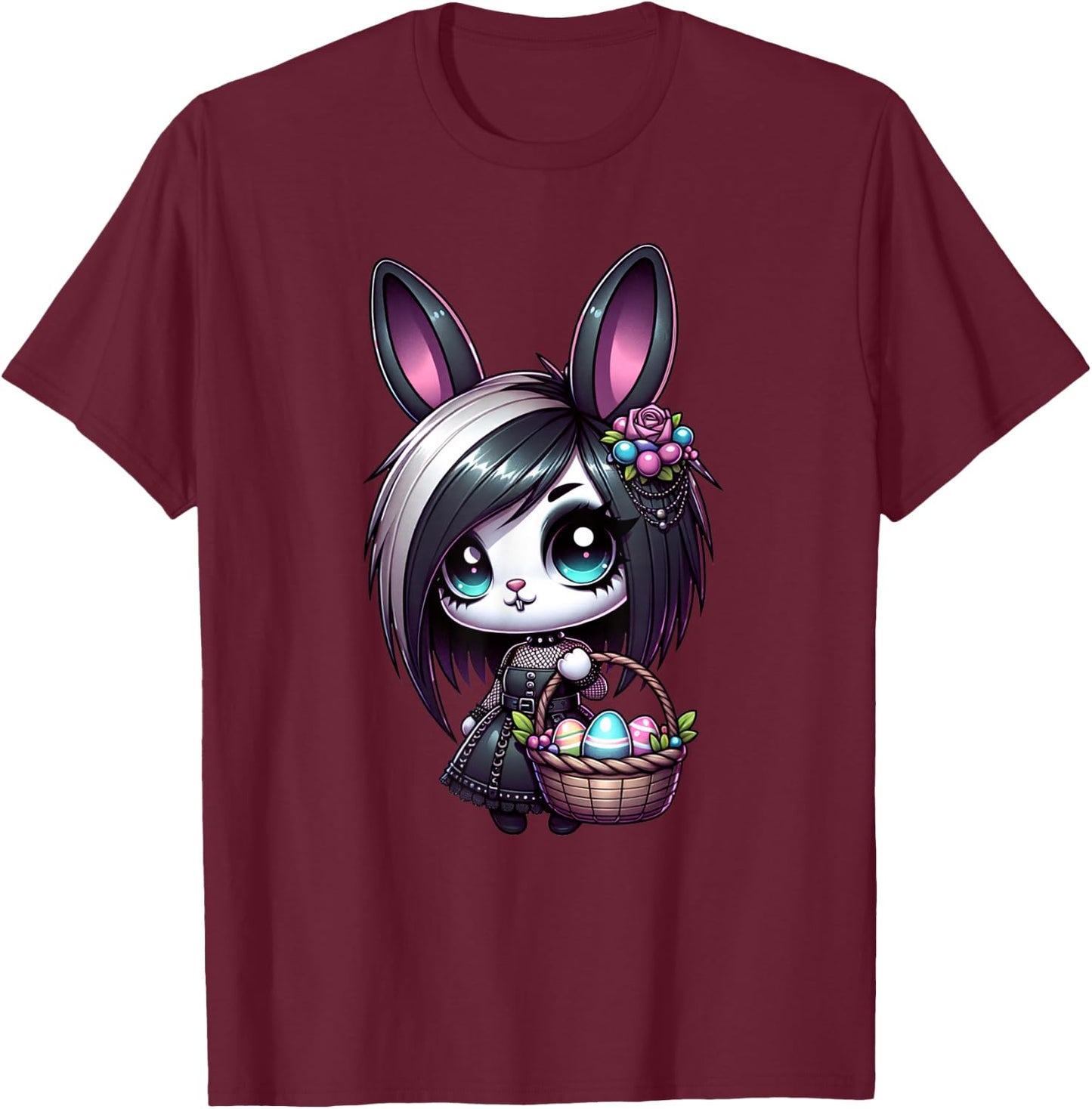 Easter Bunny Goth Girl Emo Gothic Whimsigoth Style Graphic T-Shirt - T-Shirt | Maroon