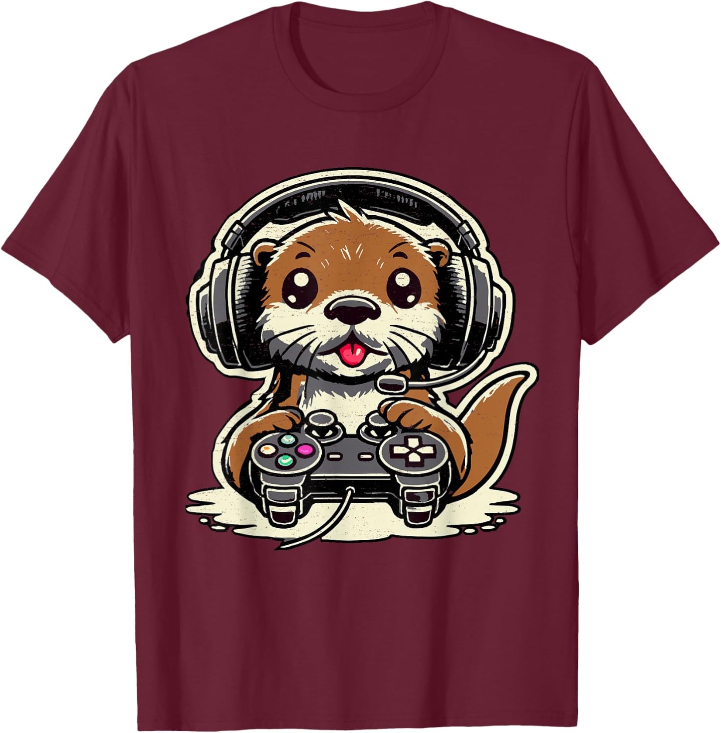 Funny Sea Otter Amateur Sea Otter Video Game , Black, S T-Shirt - T-Shirt | Maroon