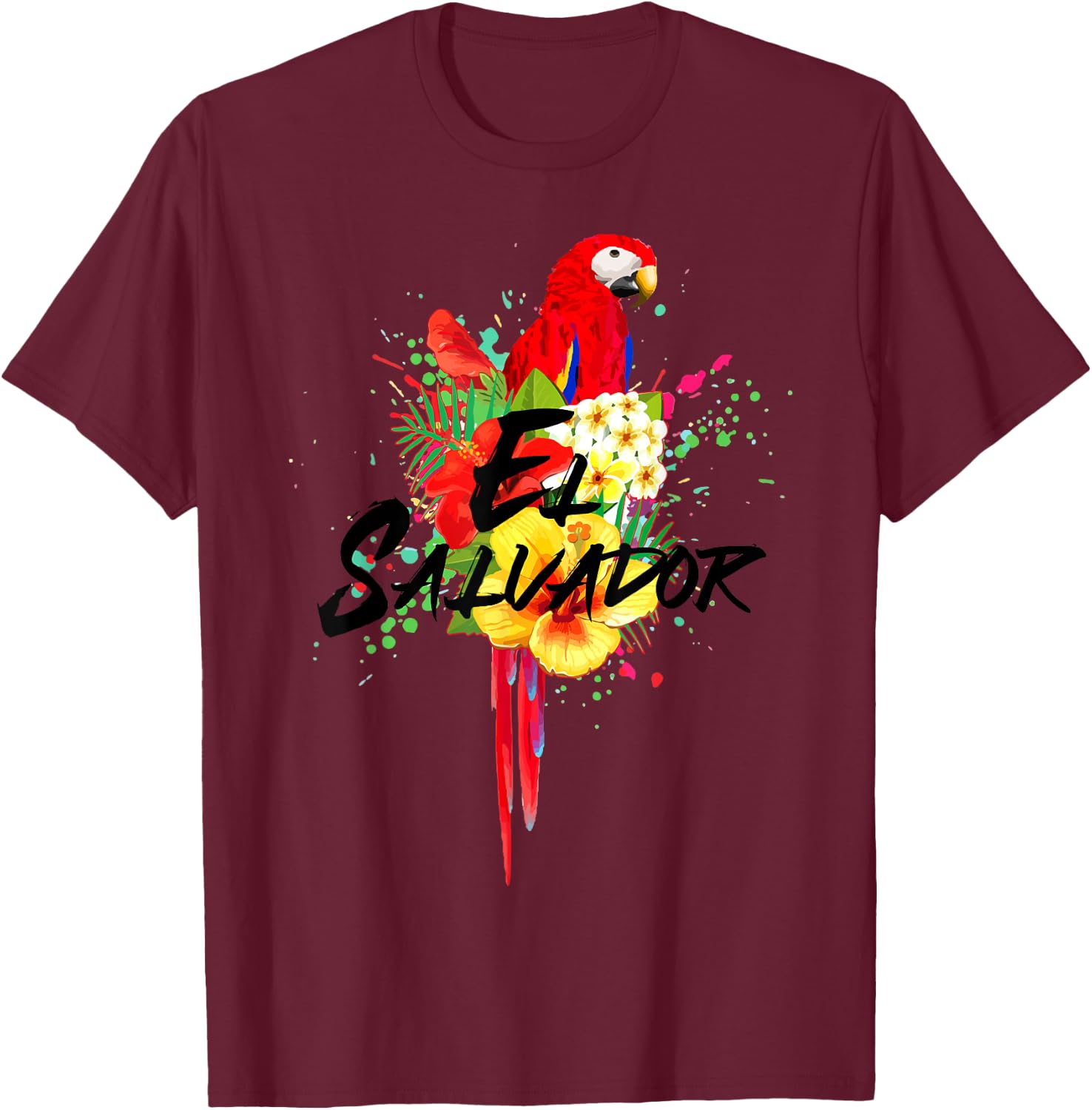 El Salvador Parrot Tropical Salvadoran Souvenir T-Shirt - T-Shirt | Maroon