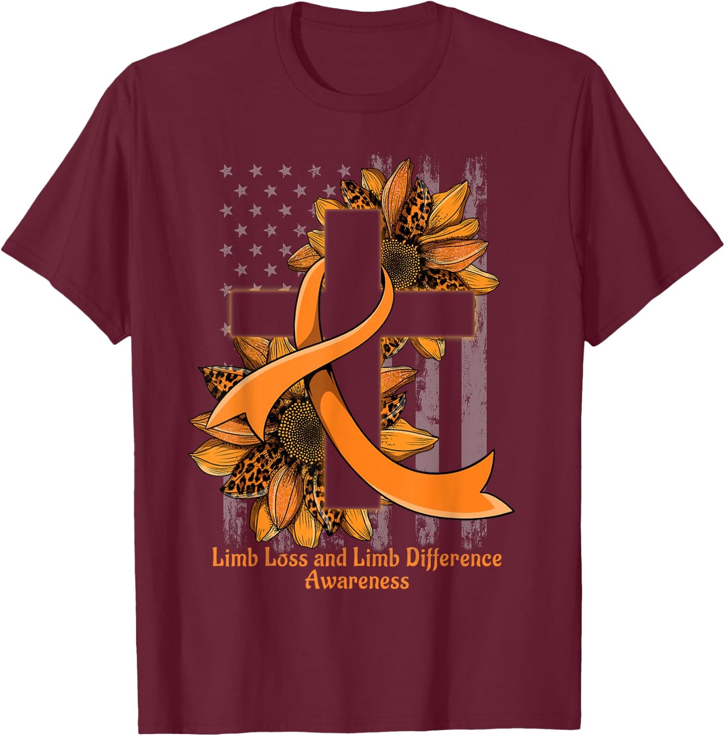 Christian Cross Limb Loss and Limb Difference Awareness T-Shirt - T-Shirt | Maroon