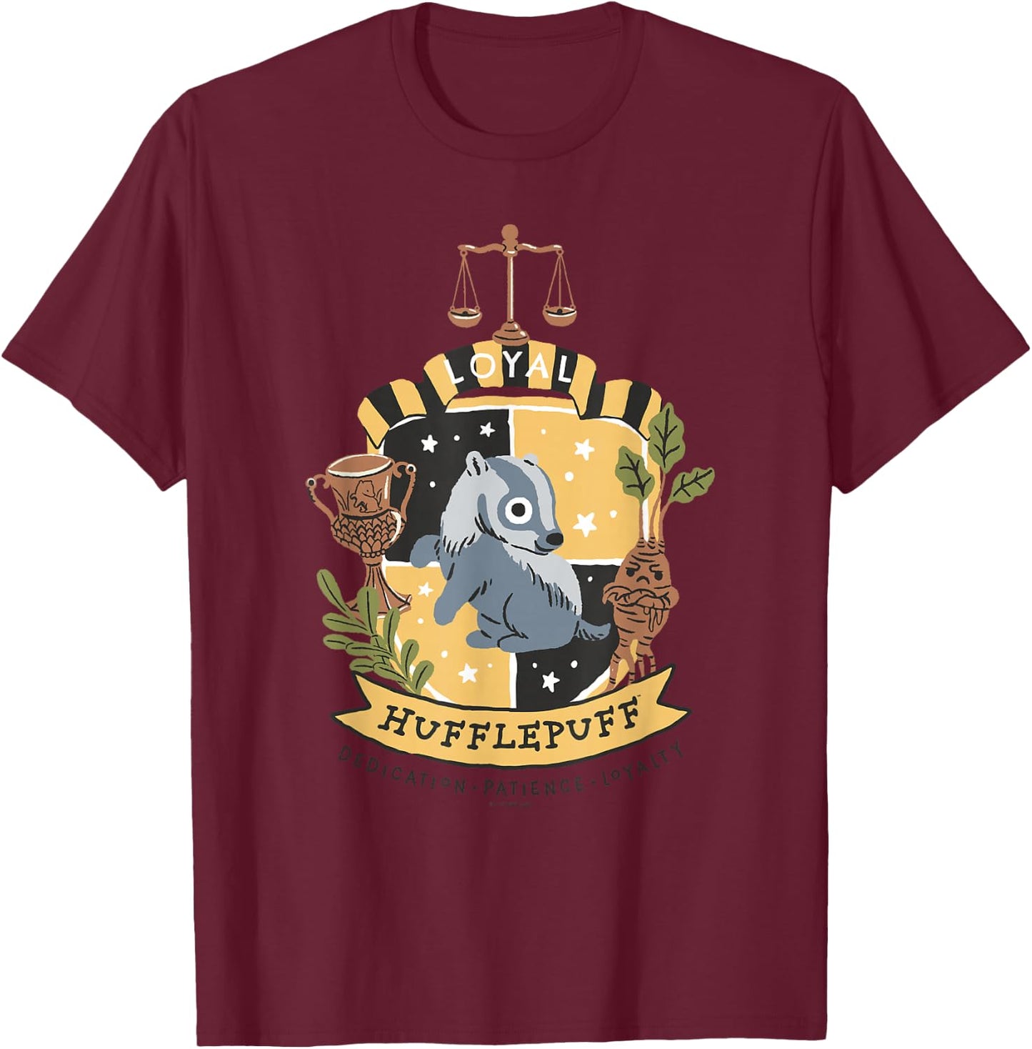 Harry Potter: Deathly Hallows 2 Loyal Hufflepuff Badge T-Shirt - T-Shirt | Maroon