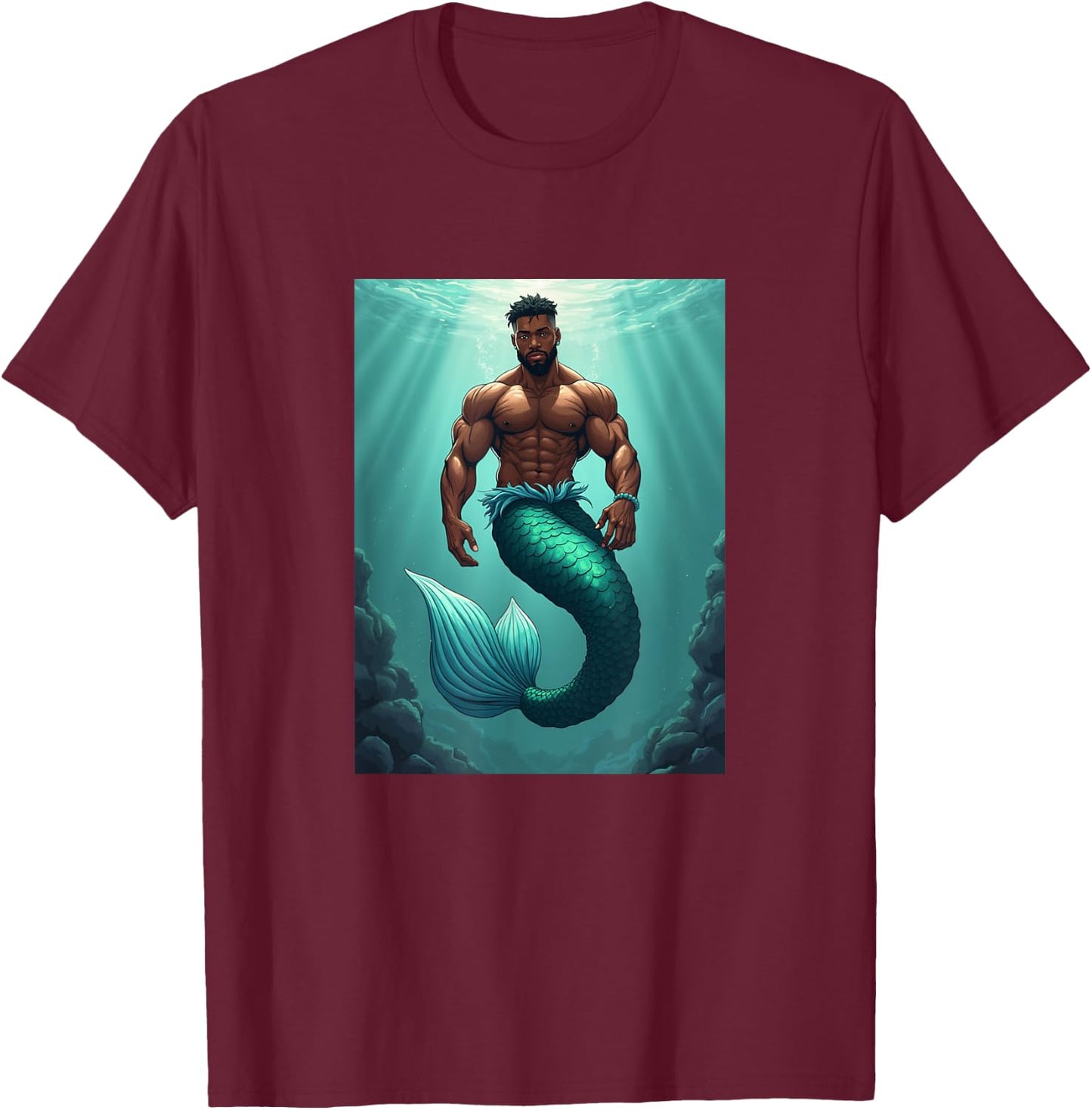 LGBTQ Transgender Gay Muscle African Mermaid Gay Merman T-Shirt - T-Shirt | Maroon