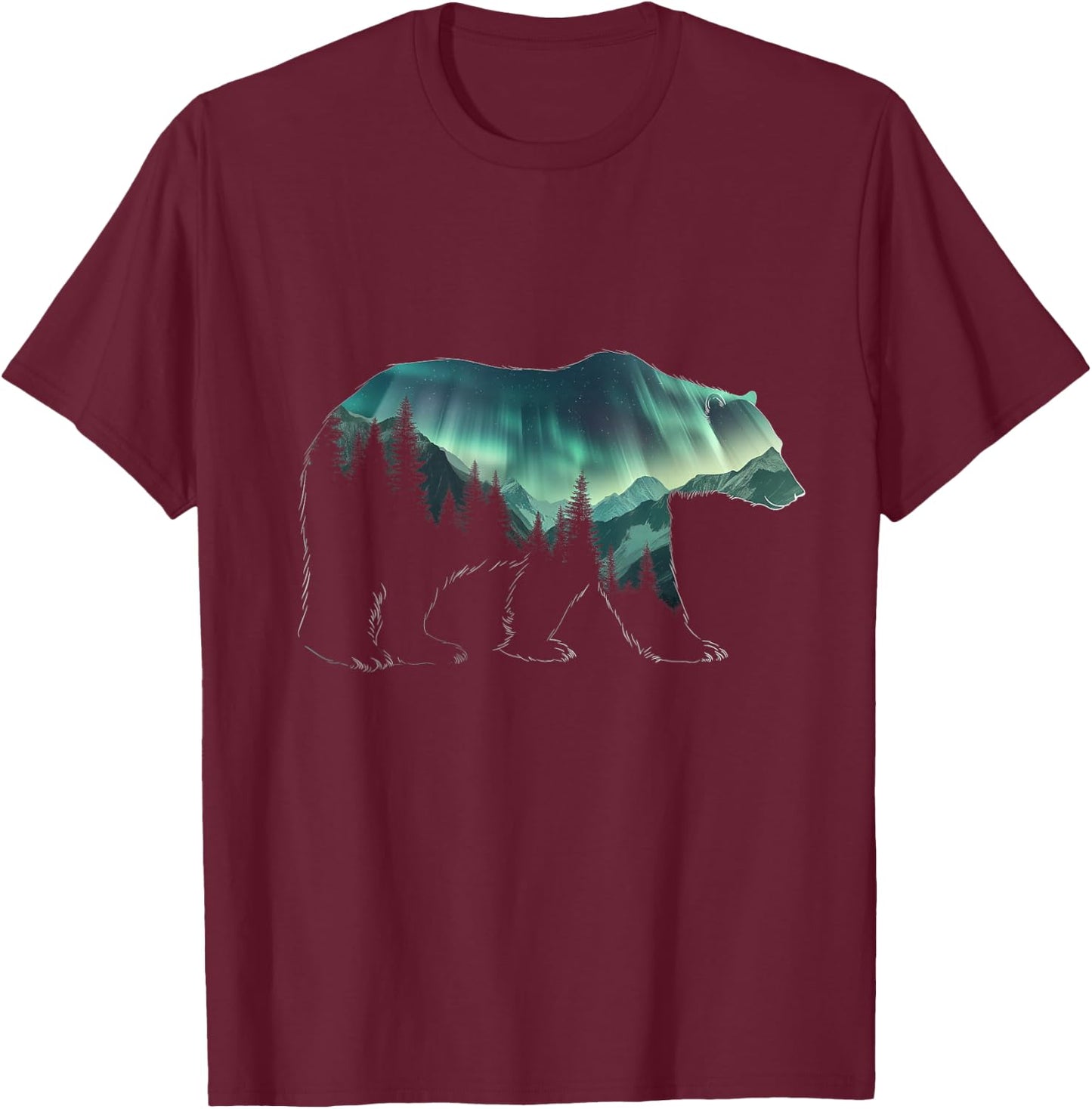 Polar Bear Northern Light Winter Arctic Nature Lover T-Shirt - T-Shirt | Maroon