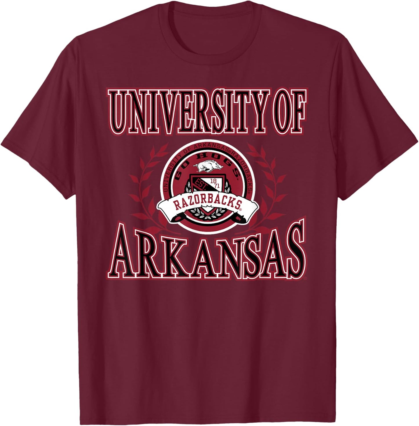 Elite Authentics Arkansas Razorbacks Laurels Black Officially Licensed , Small T-Shirt - T-Shirt | Maroon