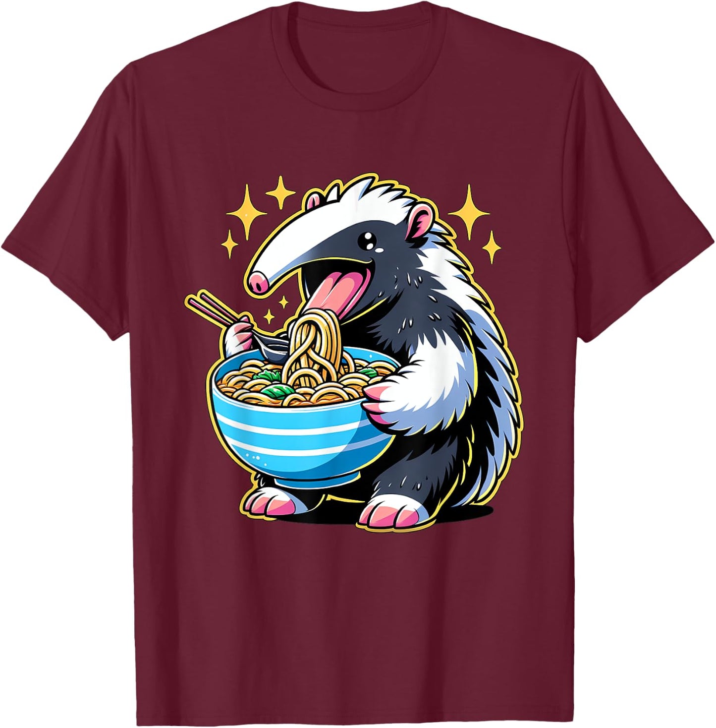 Kawaii Anime Anteater Ramen T-Shirt - T-Shirt | Maroon