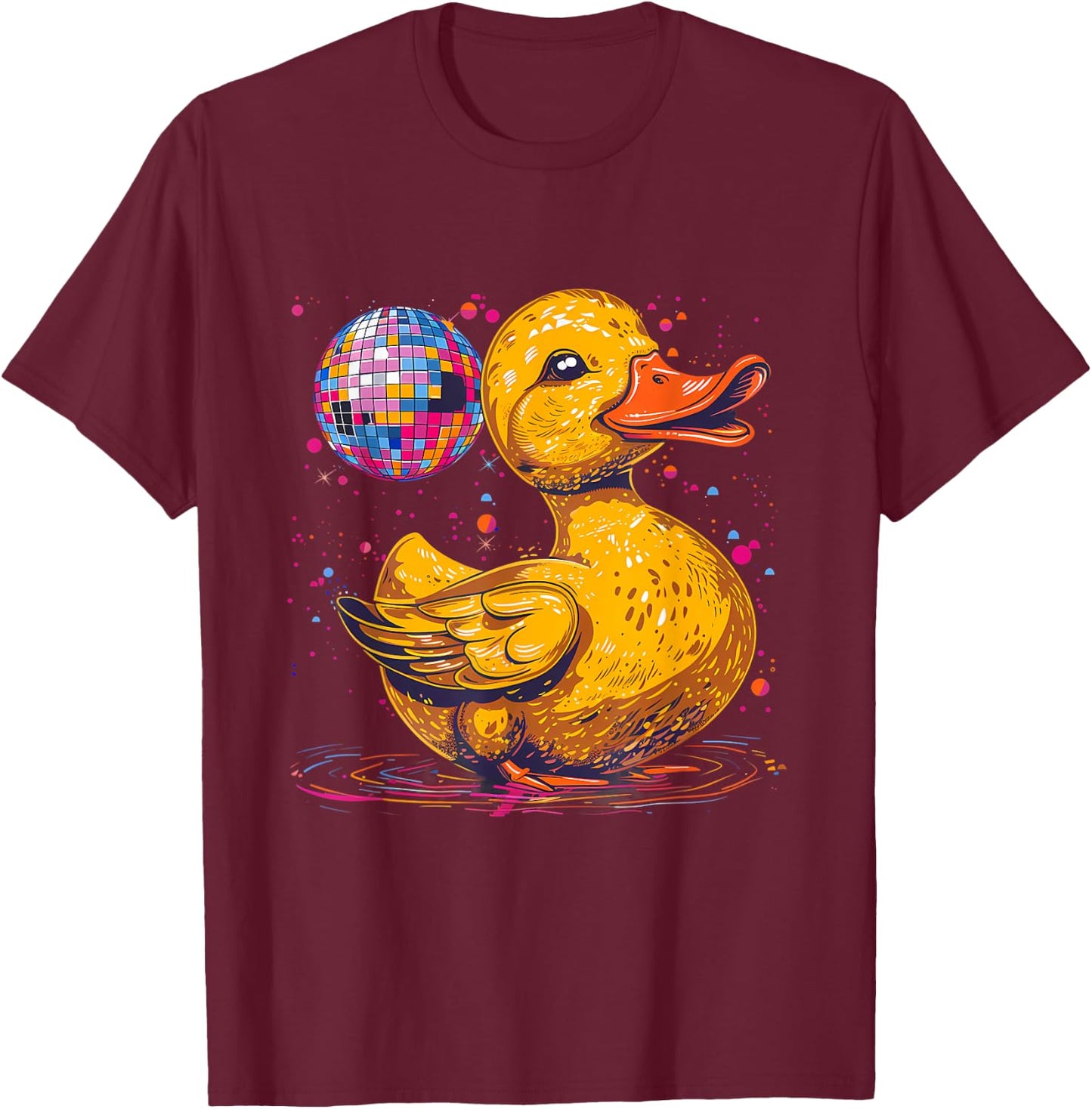 Rubber Duck Disco Ball Artwork Dancing Rubber Duckling T-Shirt - T-Shirt | Maroon
