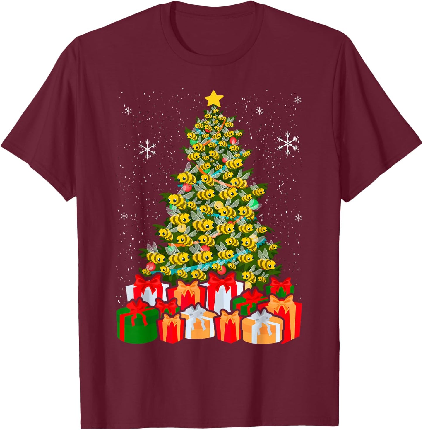 Bees Tree Christmas Sweater Xmas For Bees Lover T-Shirt - T-Shirt | Maroon