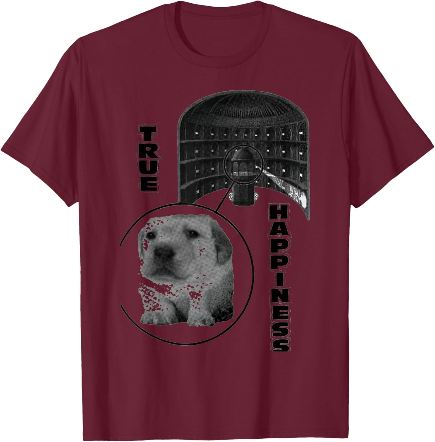True Happiness Panopticons Funny T-Shirt - T-Shirt | Maroon