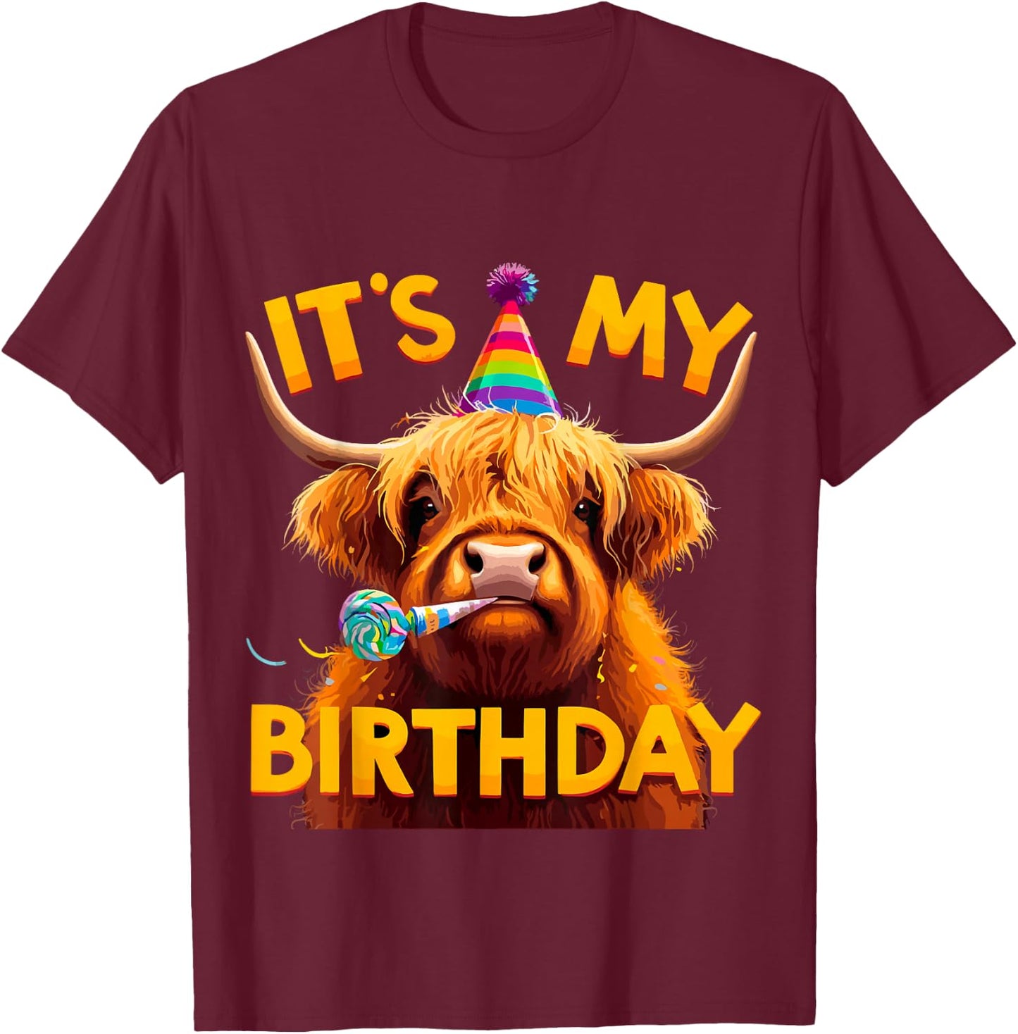 It's my Birthday Party Highland Cow T-Shirt - T-Shirt | Maroon