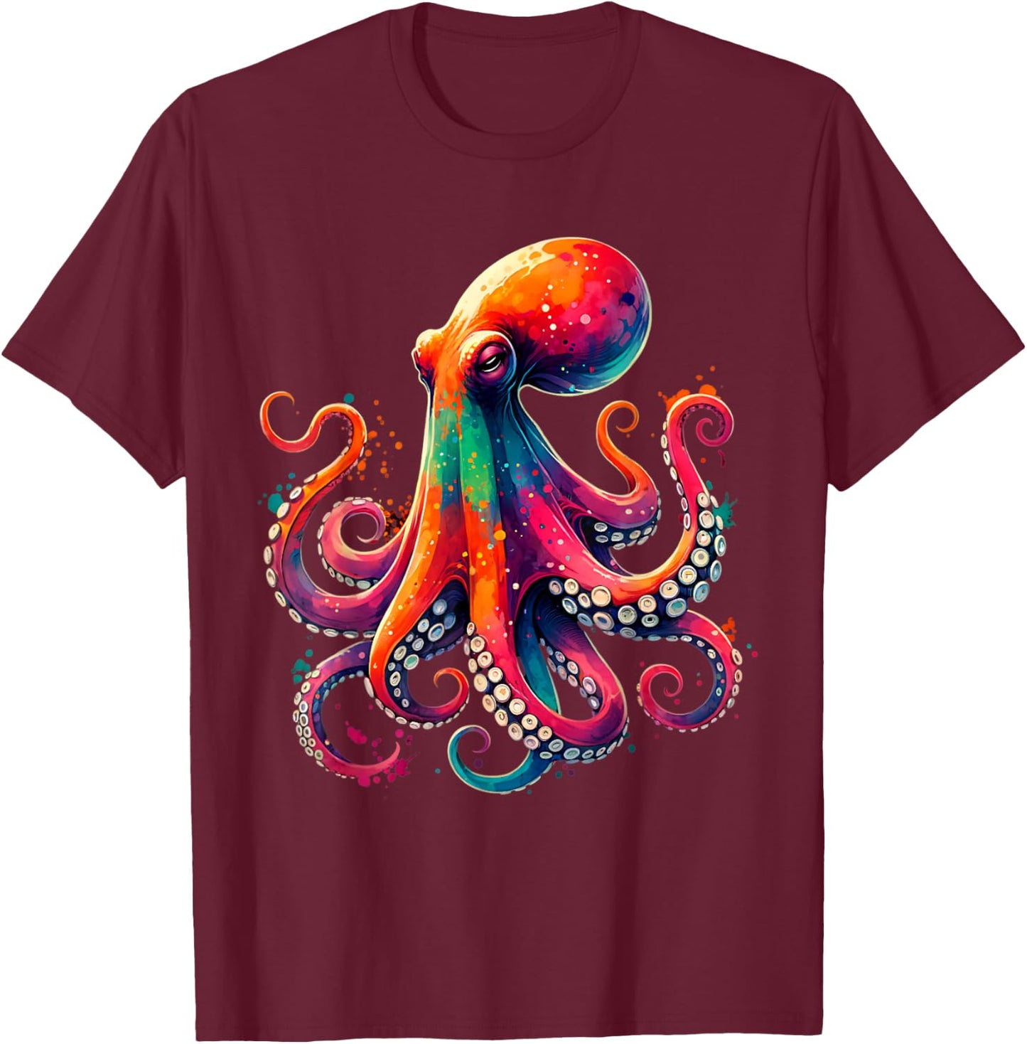 Colorful Octopus Watercolor Kraken Sea Monster T-Shirt - T-Shirt | Maroon