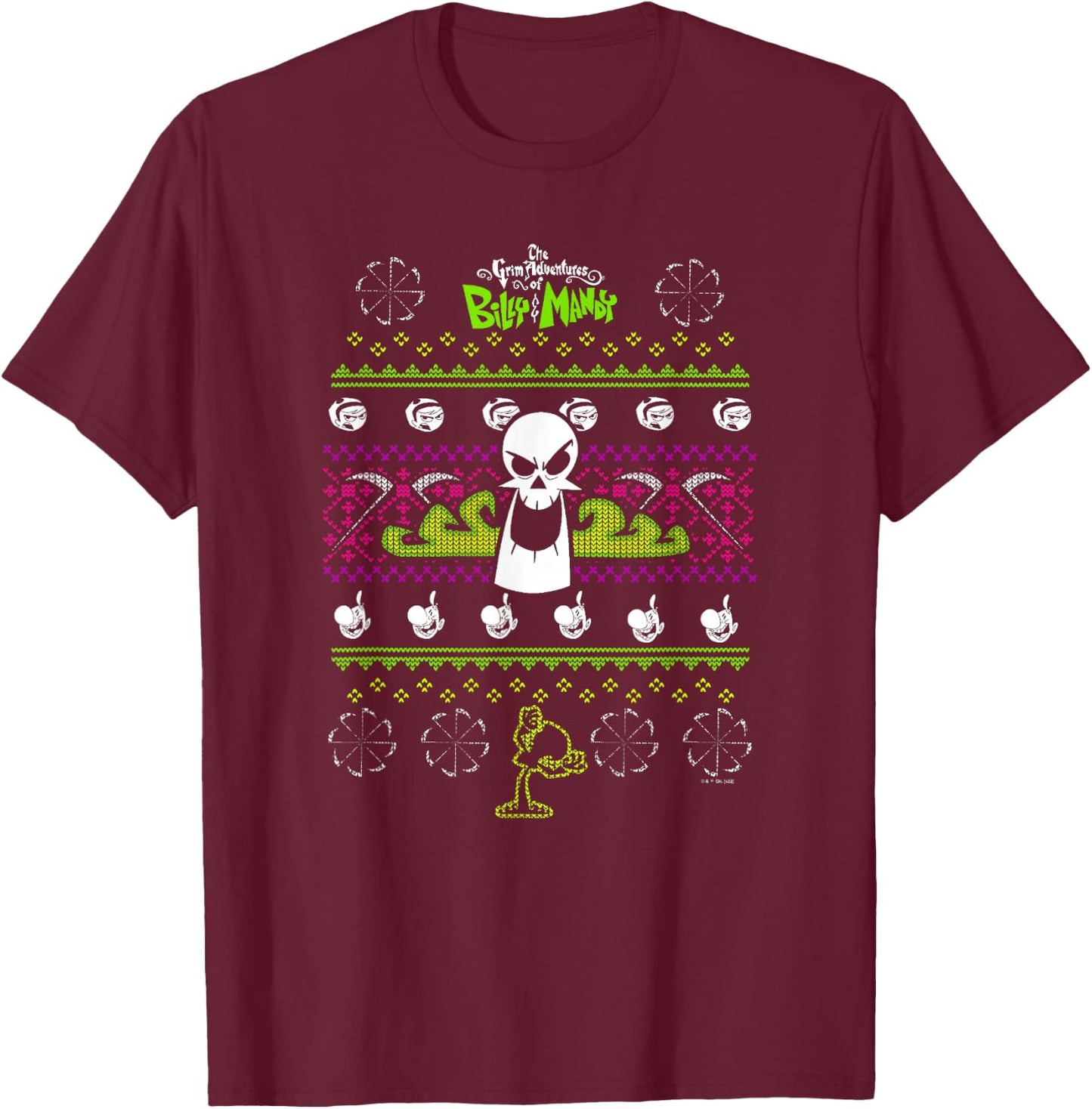 The Grim Adventures of Billy and Mandy Christmas Sweater T-Shirt - T-Shirt | Maroon