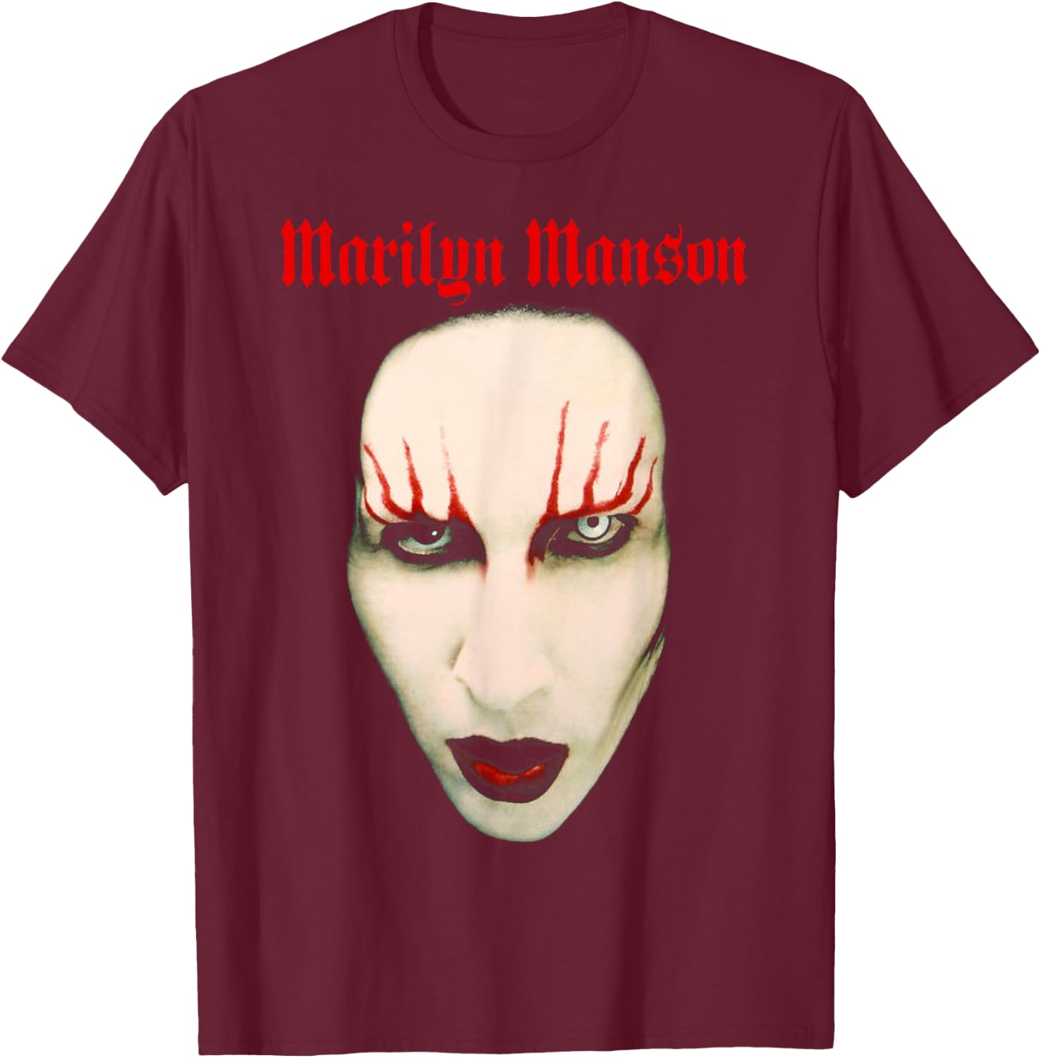 Marilyn Manson Big Face Red Lips T-Shirt - T-Shirt | Maroon