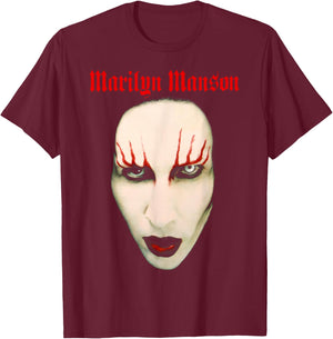 Marilyn Manson Big Face Red Lips T-Shirt - T-Shirt | Maroon